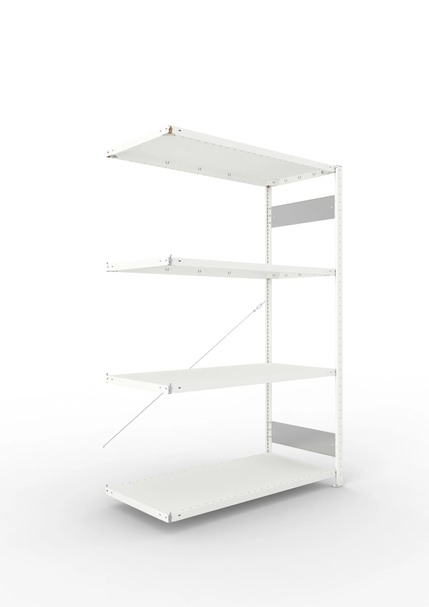 Meta Fachbodenregal Stecksystem S3 CLIP | Anbauregal | HxBxT 200x130x60cm | 4 Ebenen | Fachlast 230kg | Einseitig nutzbar | Lichtgrau