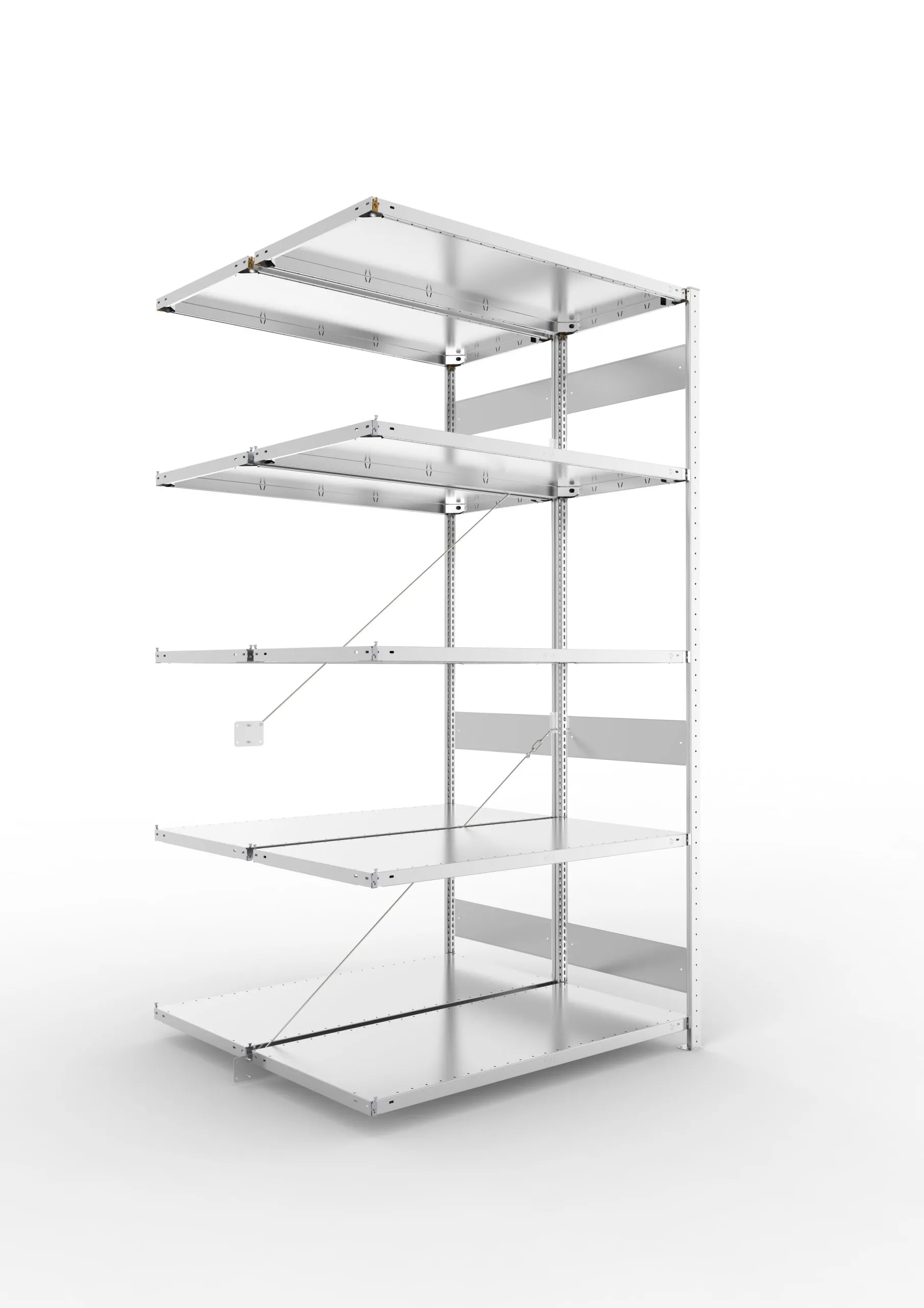 Meta Fachbodenregal Stecksystem S3 CLIP | Anbauregal | HxBxT 250x130x120cm | 5 Ebenen | Fachlast 230kg | Doppelseitige Bauart mit Diagonalverstrebung | Verzinkt