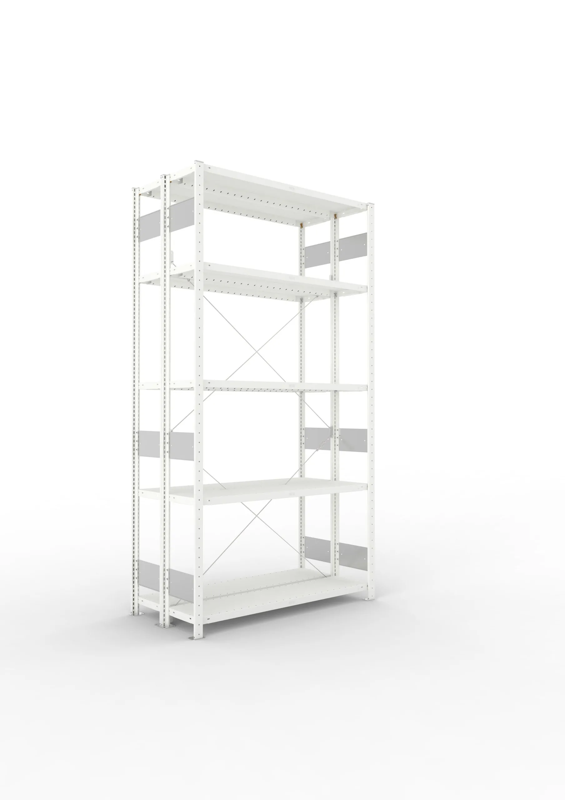 Meta Fachbodenregal Stecksystem S3 CLIP | Grundregal | HxBxT 250x130x60cm | 5 Ebenen | Fachlast 230kg | Doppelseitige Bauart mit Diagonalverstrebung | Lichtgrau