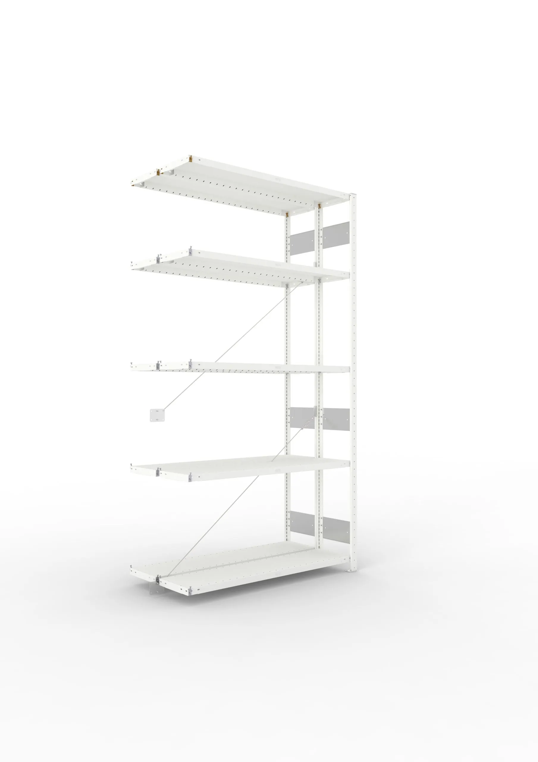 Meta Fachbodenregal Stecksystem S3 CLIP | Anbauregal | HxBxT 250x130x60cm | 5 Ebenen | Fachlast 230kg | Doppelseitige Bauart mit Diagonalverstrebung | Lichtgrau