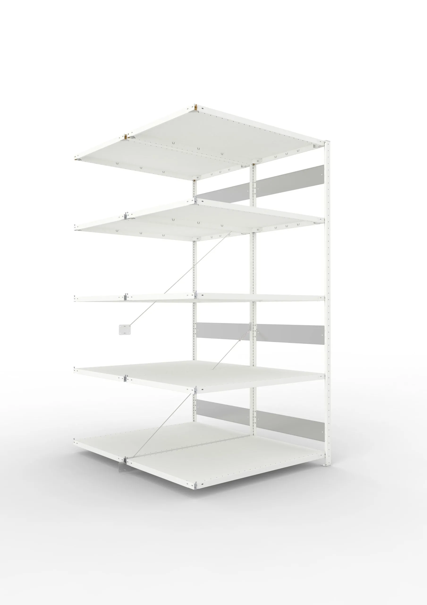 Meta Fachbodenregal Stecksystem S3 CLIP | Anbauregal | HxBxT 250x130x160cm | 5 Ebenen | Fachlast 230kg | Doppelseitige Bauart mit Diagonalverstrebung | Lichtgrau