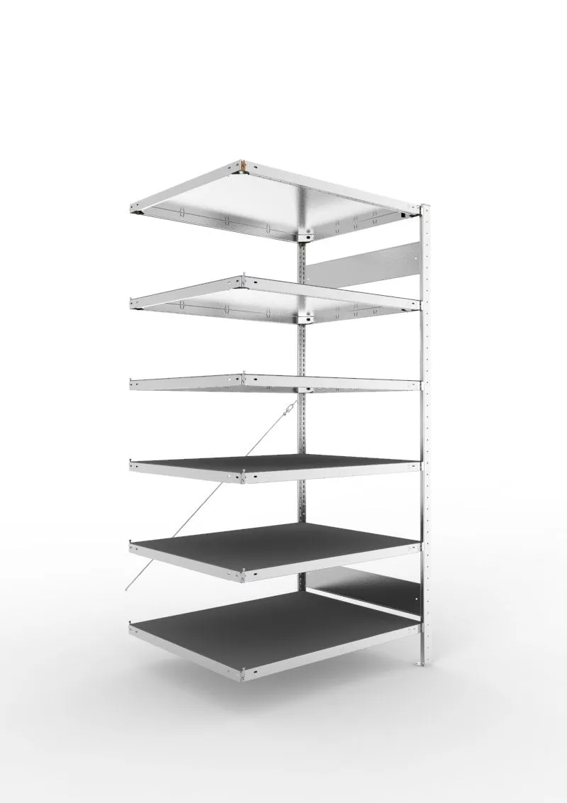 Meta Fachbodenregal Stecksystem CLIP | Anbauregal | HxBxT 200x100x80cm | 6 Fachböden mit Gummimatte | Fachlast 230kg | Einseitig nutzbar | Verzinkt