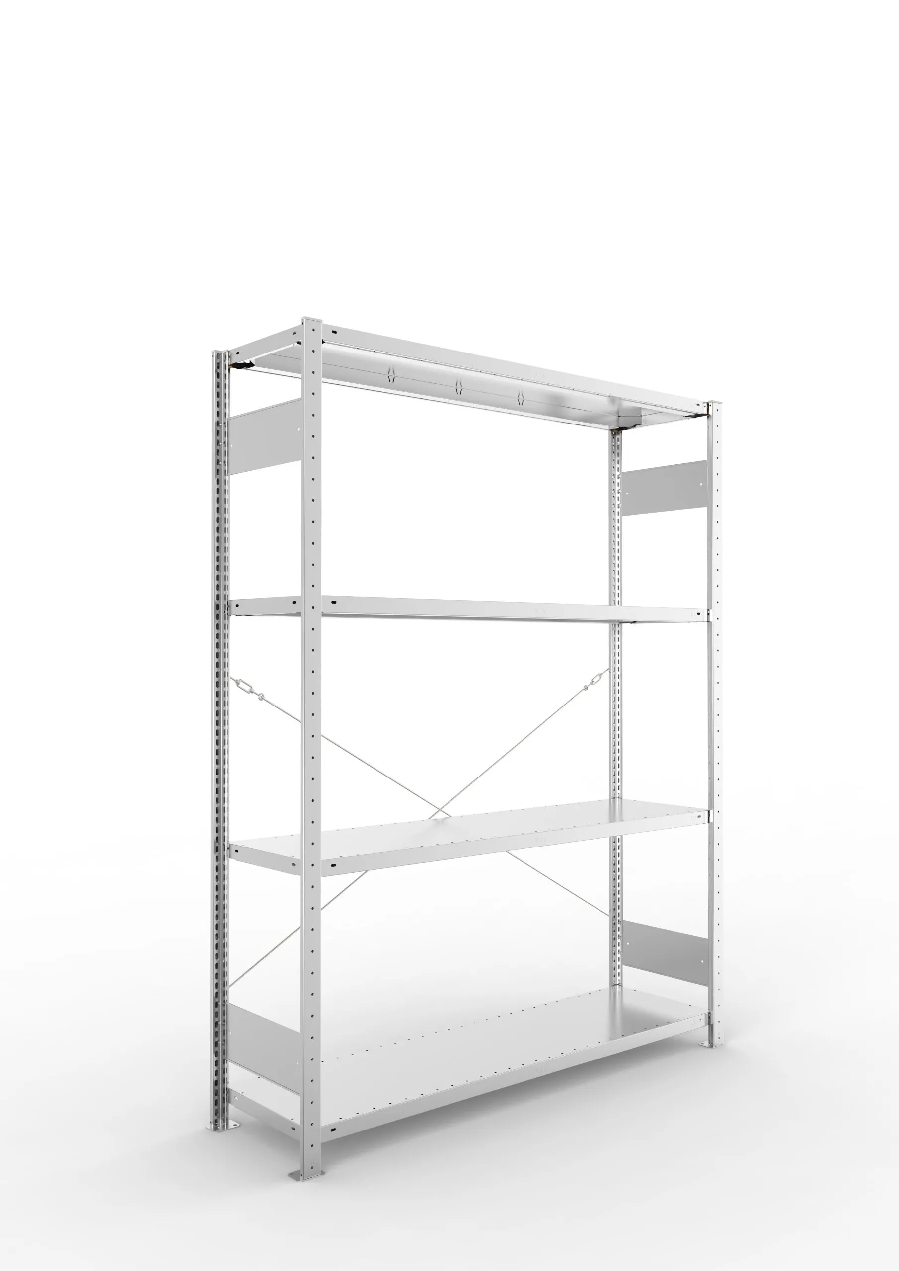 Meta Fachbodenregal Stecksystem S3 CLIP | Grundregal | HxBxT 200x150x40cm | 4 Ebenen | Fachlast 200kg | Einseitig nutzbar | Verzinkt