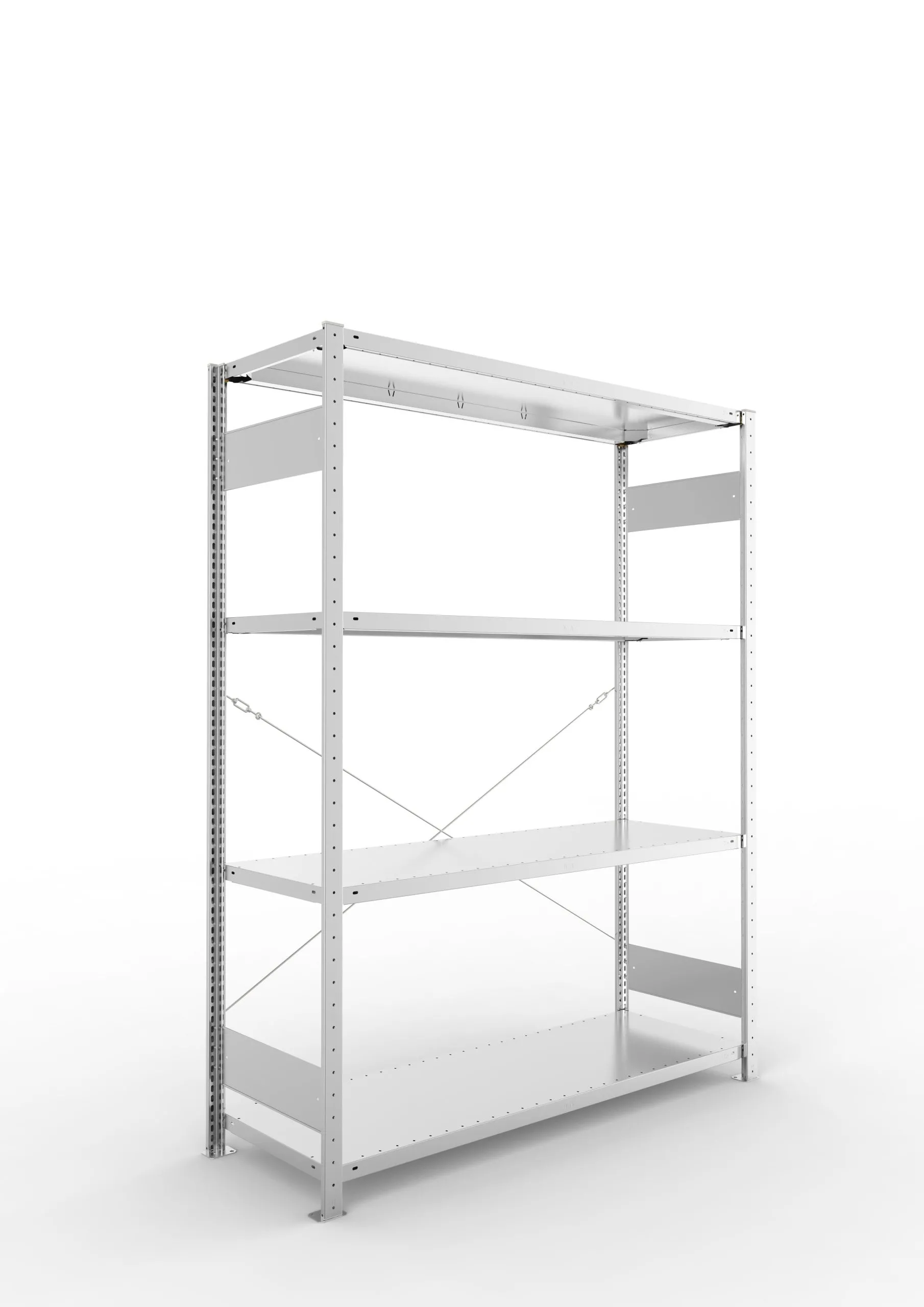 Meta Fachbodenregal Stecksystem S3 CLIP | Grundregal | HxBxT 200x150x50cm | 4 Ebenen | Fachlast 200kg | Einseitig nutzbar | Verzinkt