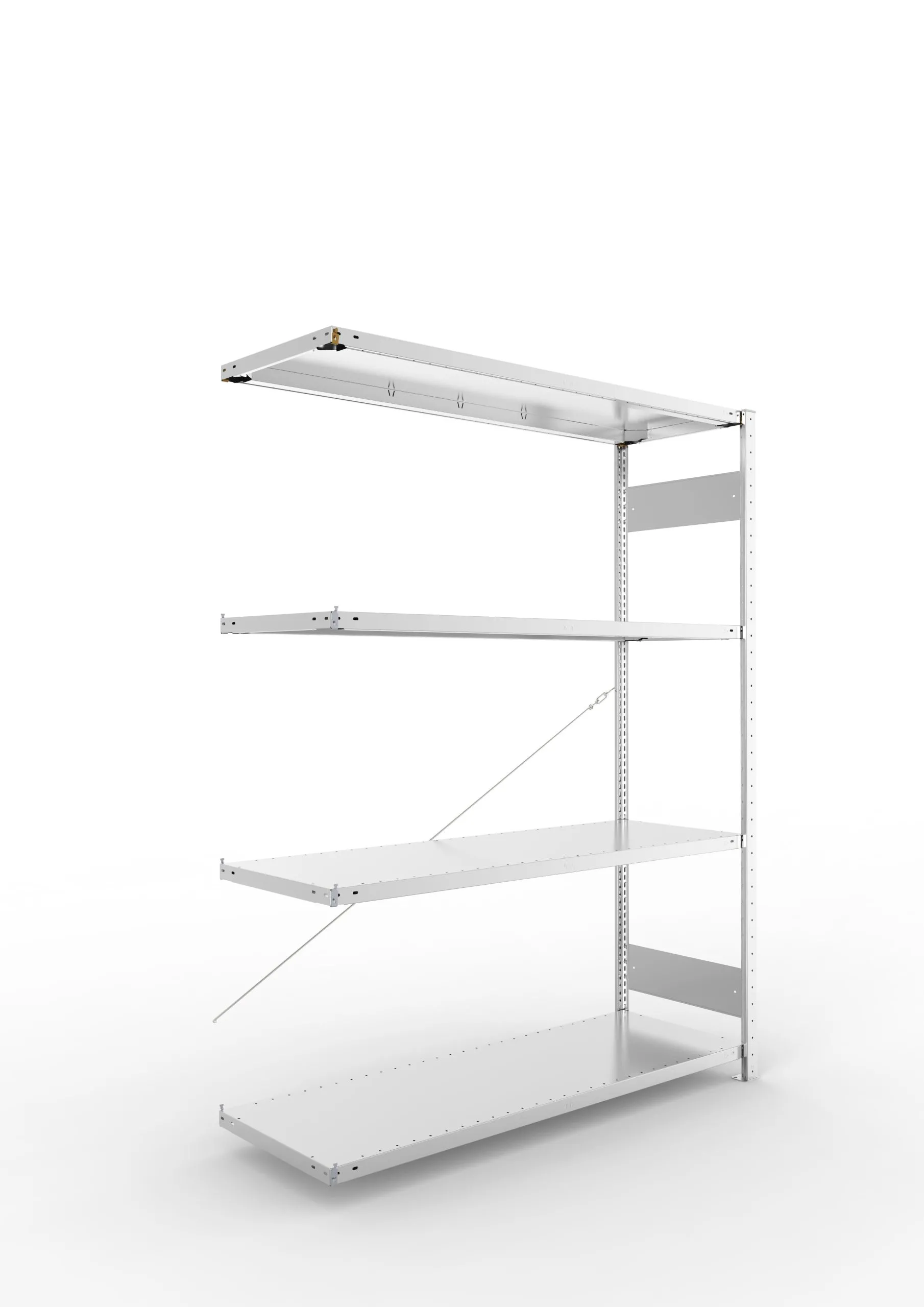Meta Fachbodenregal Stecksystem S3 CLIP | Anbauregal | HxBxT 200x150x50cm | 4 Ebenen | Fachlast 200kg | Einseitig nutzbar | Verzinkt