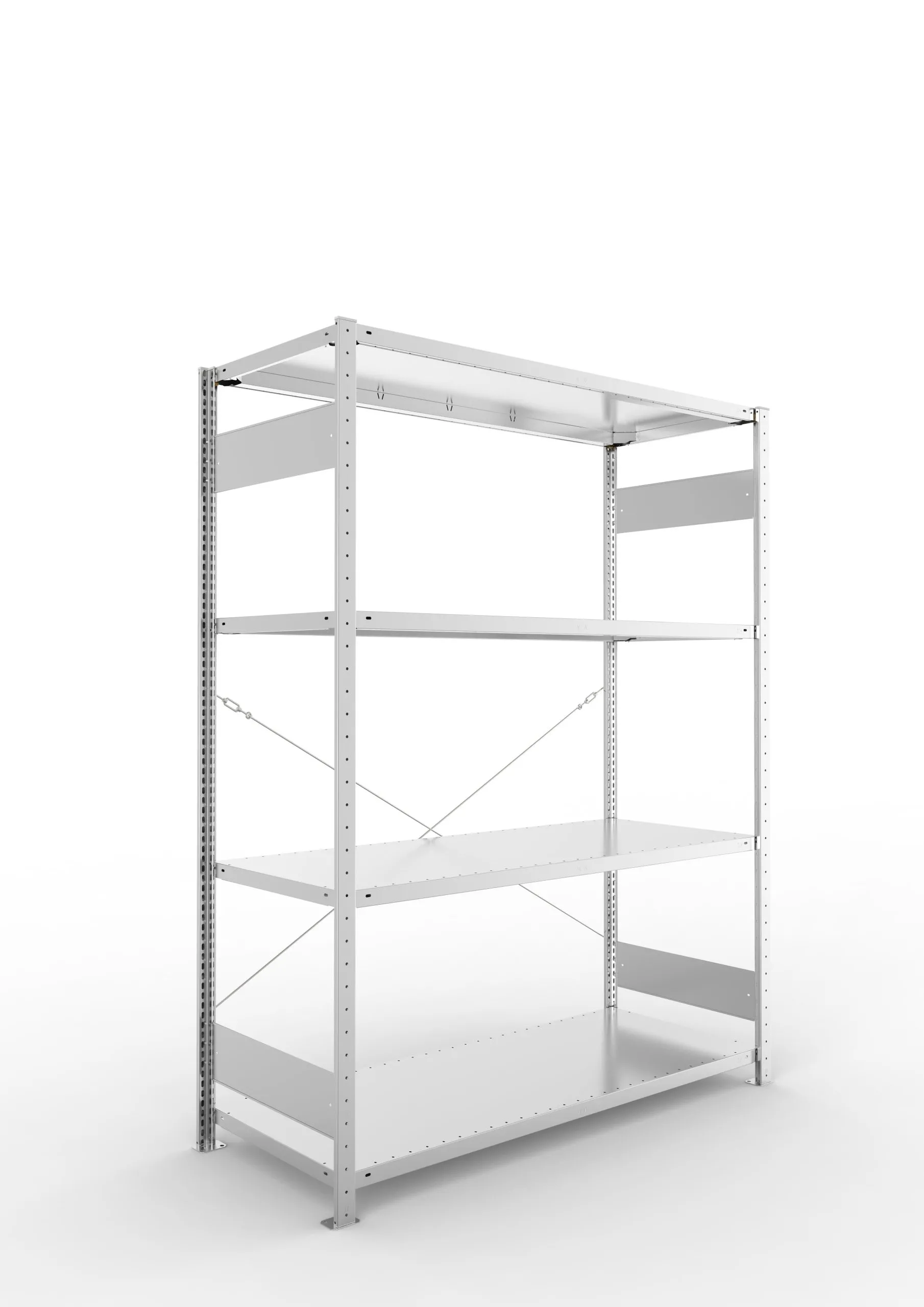 Meta Fachbodenregal Stecksystem S3 CLIP | Grundregal | HxBxT 200x150x60cm | 4 Ebenen | Fachlast 200kg | Einseitig nutzbar | Verzinkt