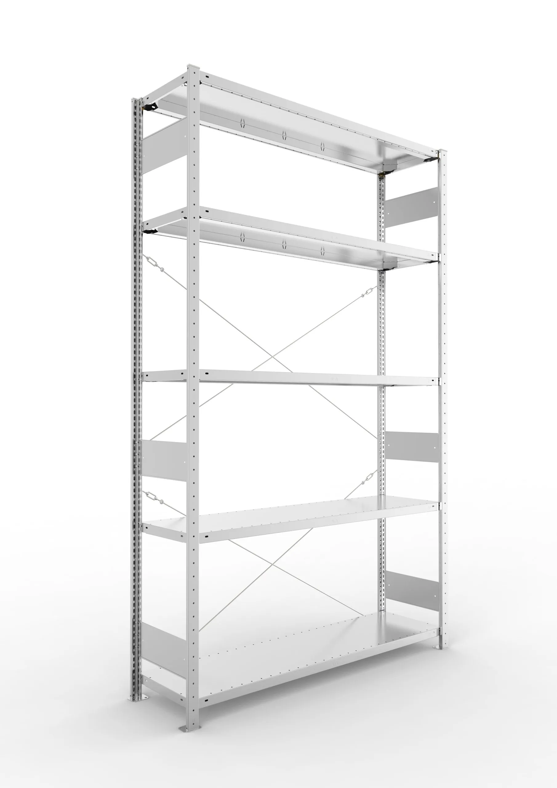 Meta Fachbodenregal Stecksystem S3 CLIP | Grundregal | HxBxT 250x150x40cm | 5 Ebenen | Fachlast 200kg | Einseitig nutzbar | Verzinkt