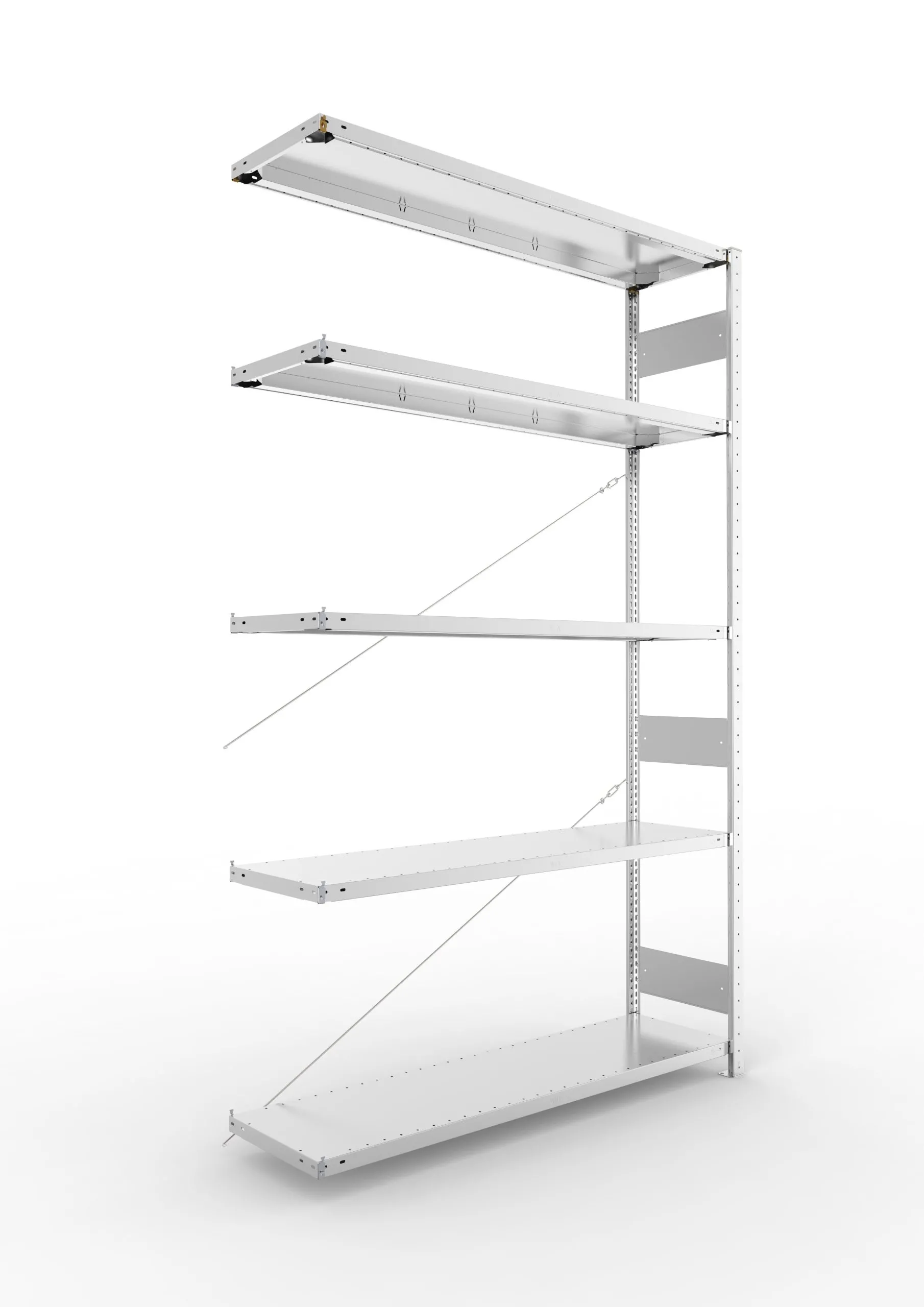 Meta Fachbodenregal Stecksystem S3 CLIP | Anbauregal | HxBxT 250x150x40cm | 5 Ebenen | Fachlast 200kg | Einseitig nutzbar | Verzinkt