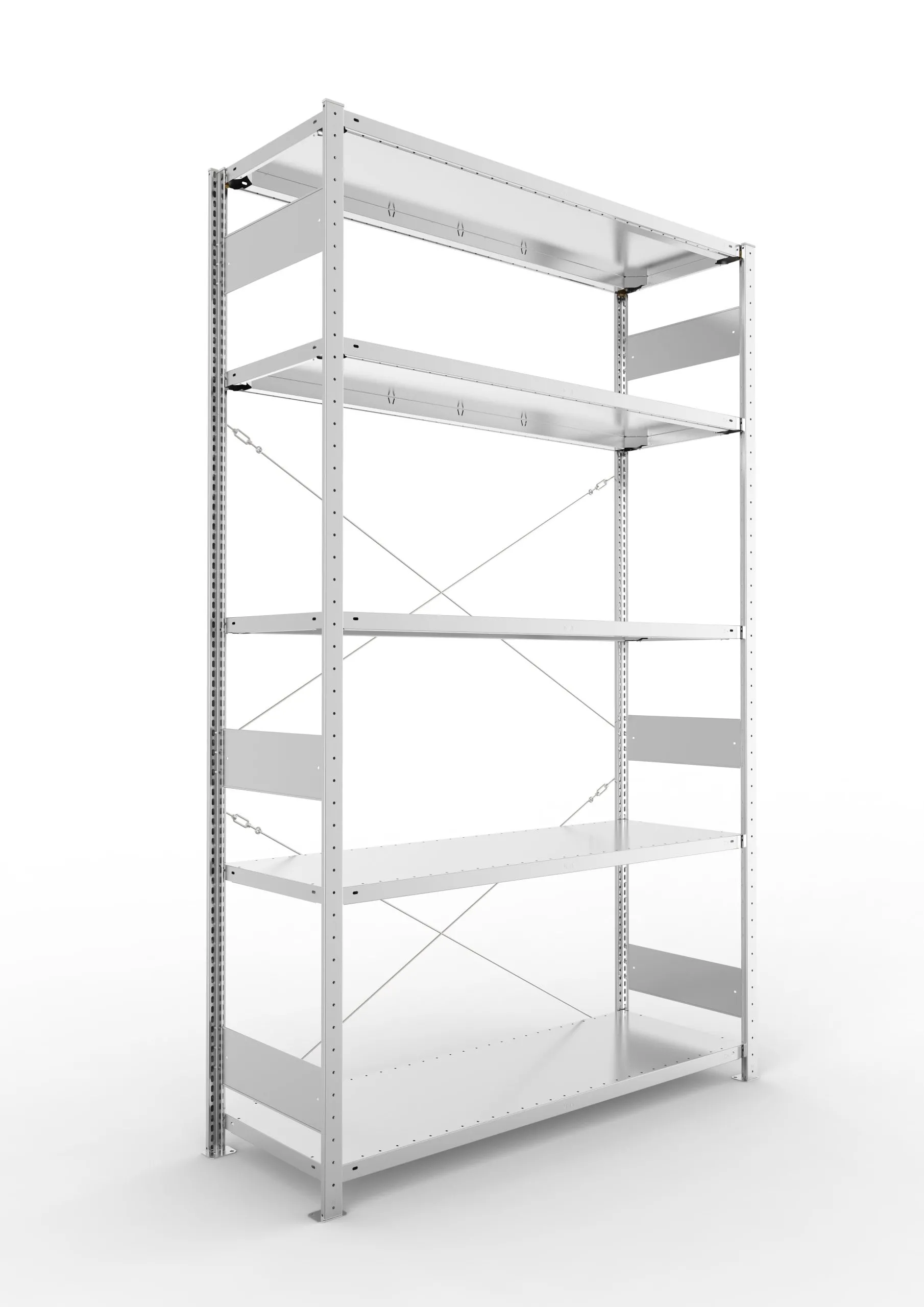 Meta Fachbodenregal Stecksystem S3 CLIP | Grundregal | HxBxT 250x150x50cm | 5 Ebenen | Fachlast 200kg | Einseitig nutzbar | Verzinkt