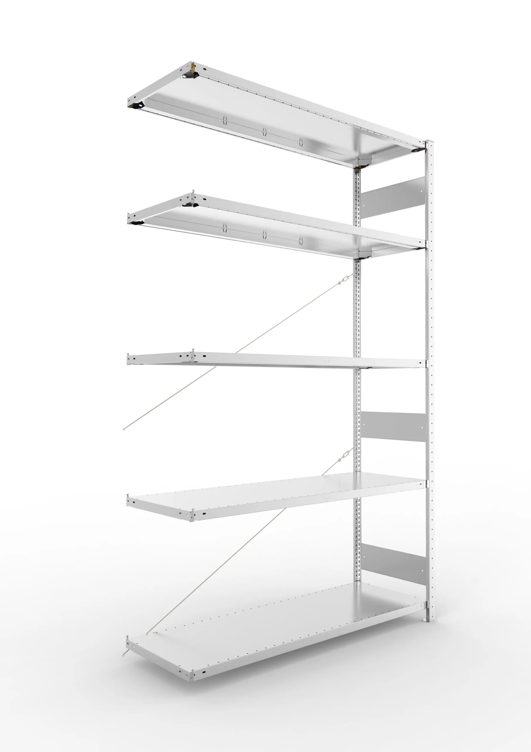 Meta Fachbodenregal Stecksystem S3 CLIP | Anbauregal | HxBxT 250x150x50cm | 5 Ebenen | Fachlast 200kg | Einseitig nutzbar | Verzinkt