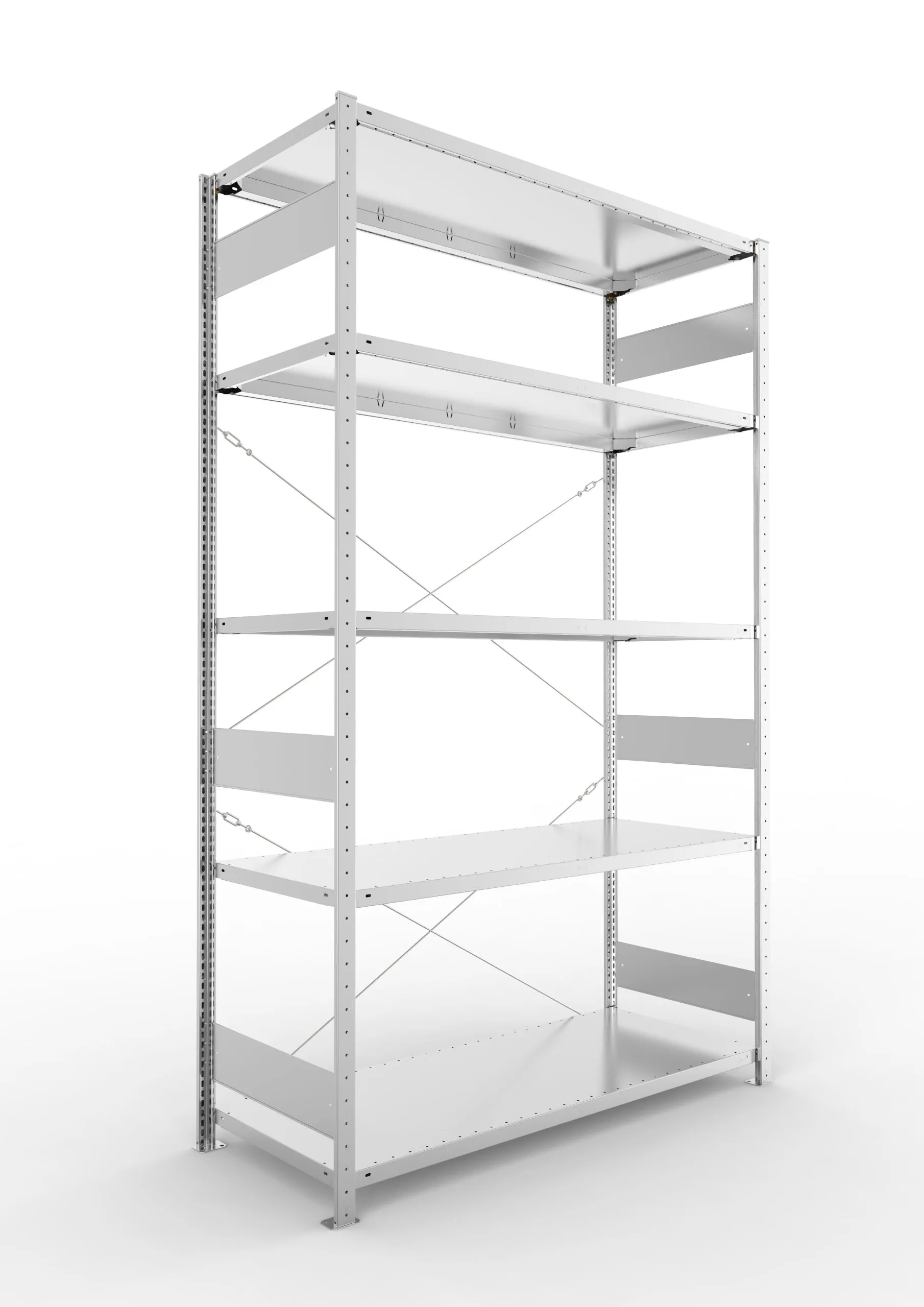 Meta Fachbodenregal Stecksystem S3 CLIP | Grundregal | HxBxT 250x150x60cm | 5 Ebenen | Fachlast 200kg | Einseitig nutzbar | Verzinkt