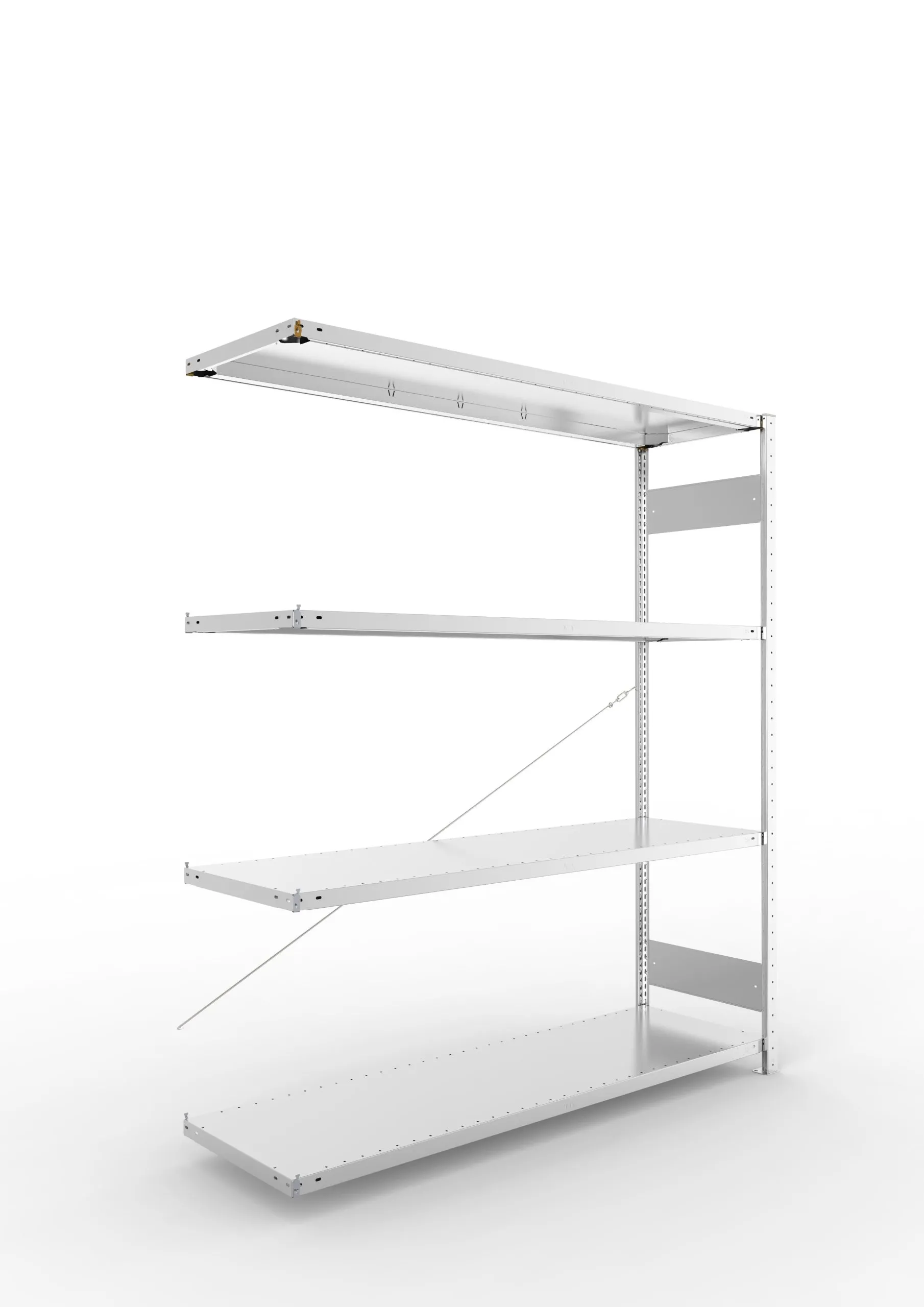 Meta Fachbodenregal Stecksystem S3 CLIP | Anbauregal | HxBxT 200x170x50cm | 4 Ebenen | Fachlast 200kg | Einseitig nutzbar | Verzinkt