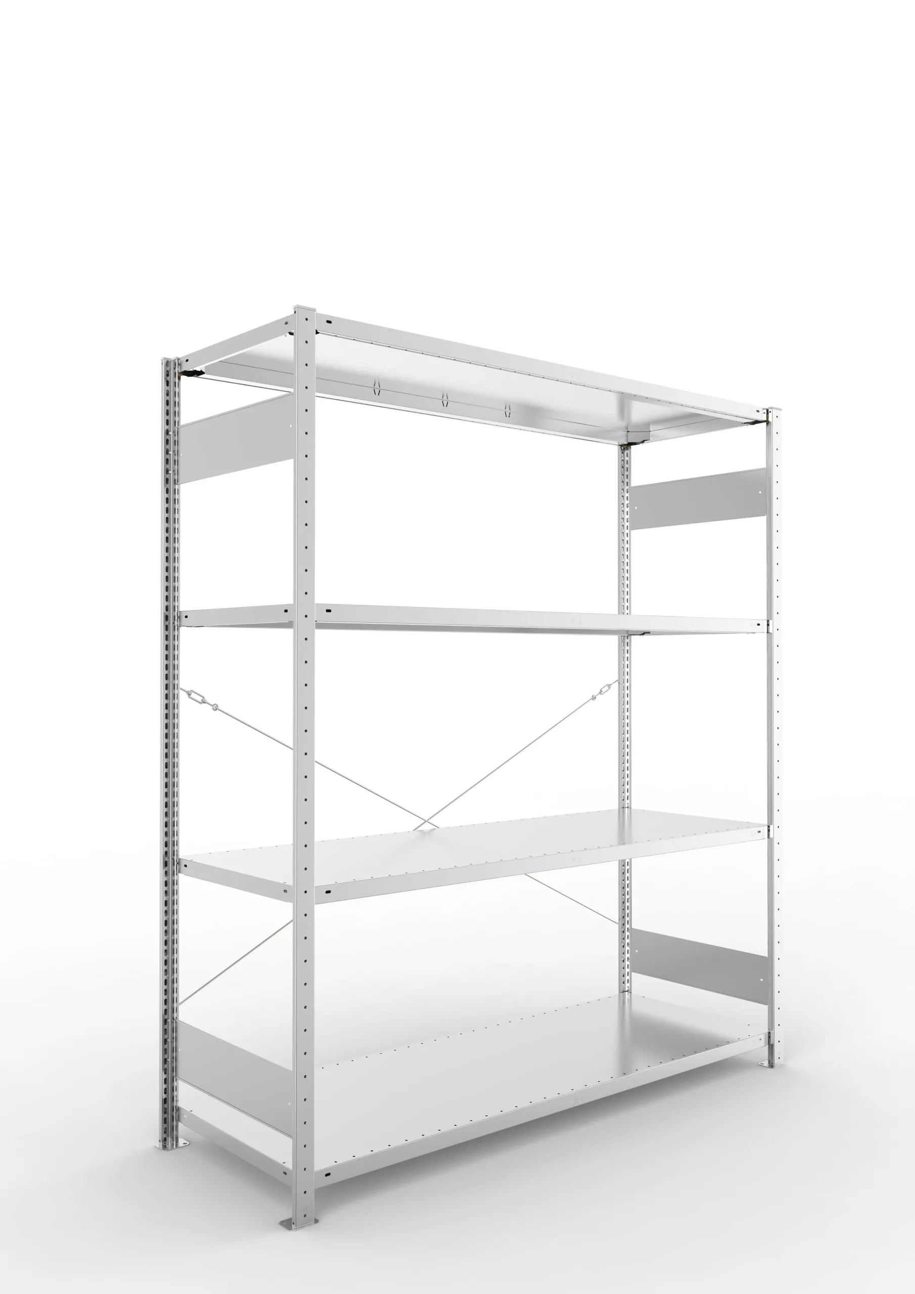 Meta Fachbodenregal Stecksystem S3 CLIP | Grundregal | HxBxT 200x170x60cm | 4 Ebenen | Fachlast 200kg | Einseitig nutzbar | Verzinkt