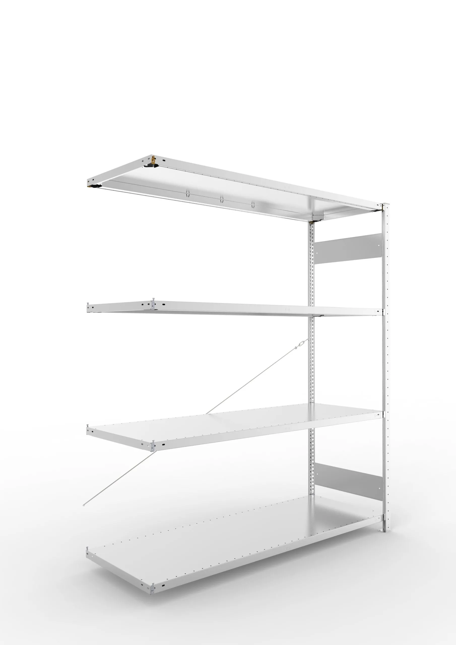 Meta Fachbodenregal Stecksystem S3 CLIP | Anbauregal | HxBxT 200x170x60cm | 4 Ebenen | Fachlast 200kg | Einseitig nutzbar | Verzinkt