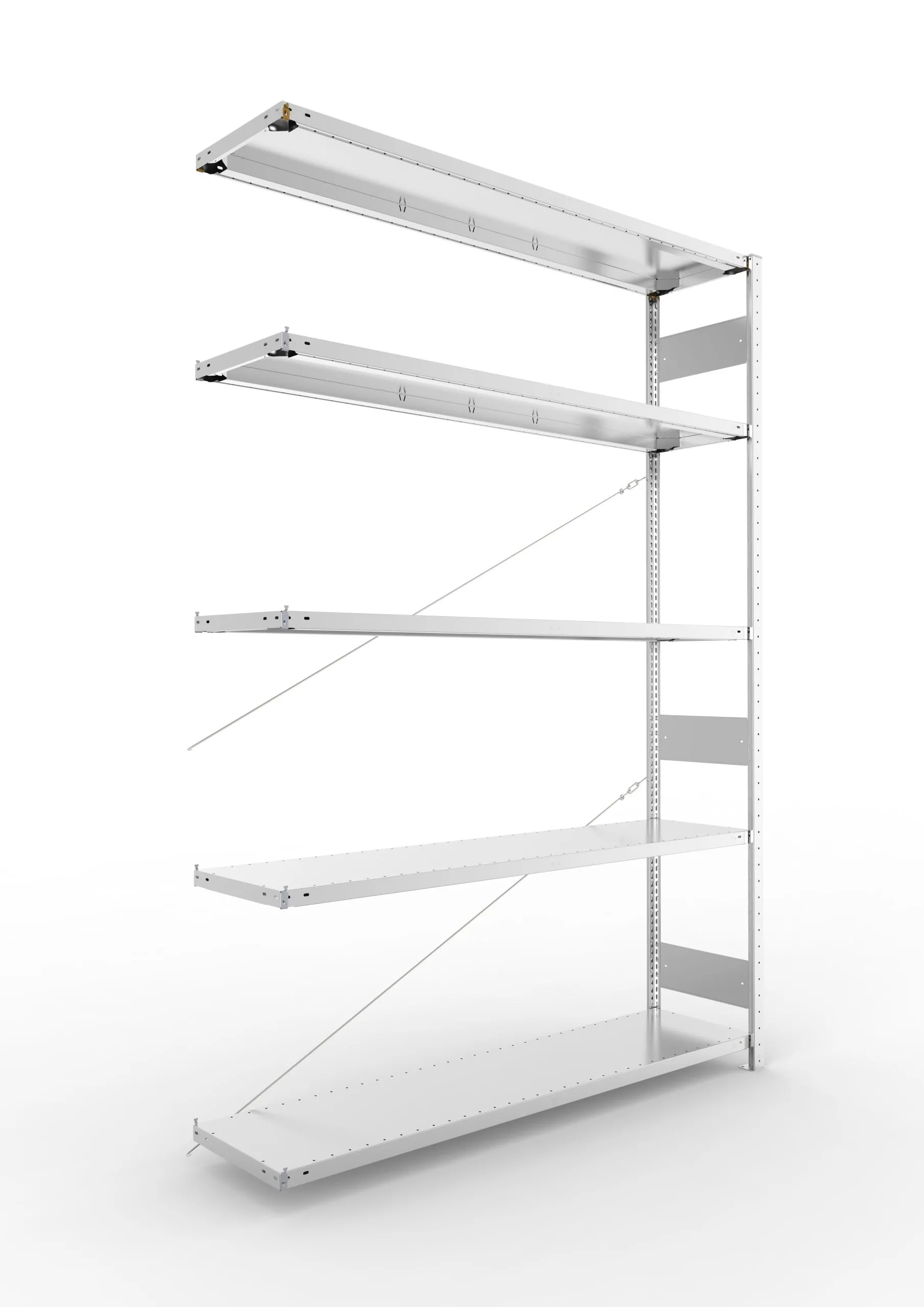 Meta Fachbodenregal Stecksystem S3 CLIP | Anbauregal | HxBxT 250x170x40cm | 5 Ebenen | Fachlast 200kg | Einseitig nutzbar | Verzinkt