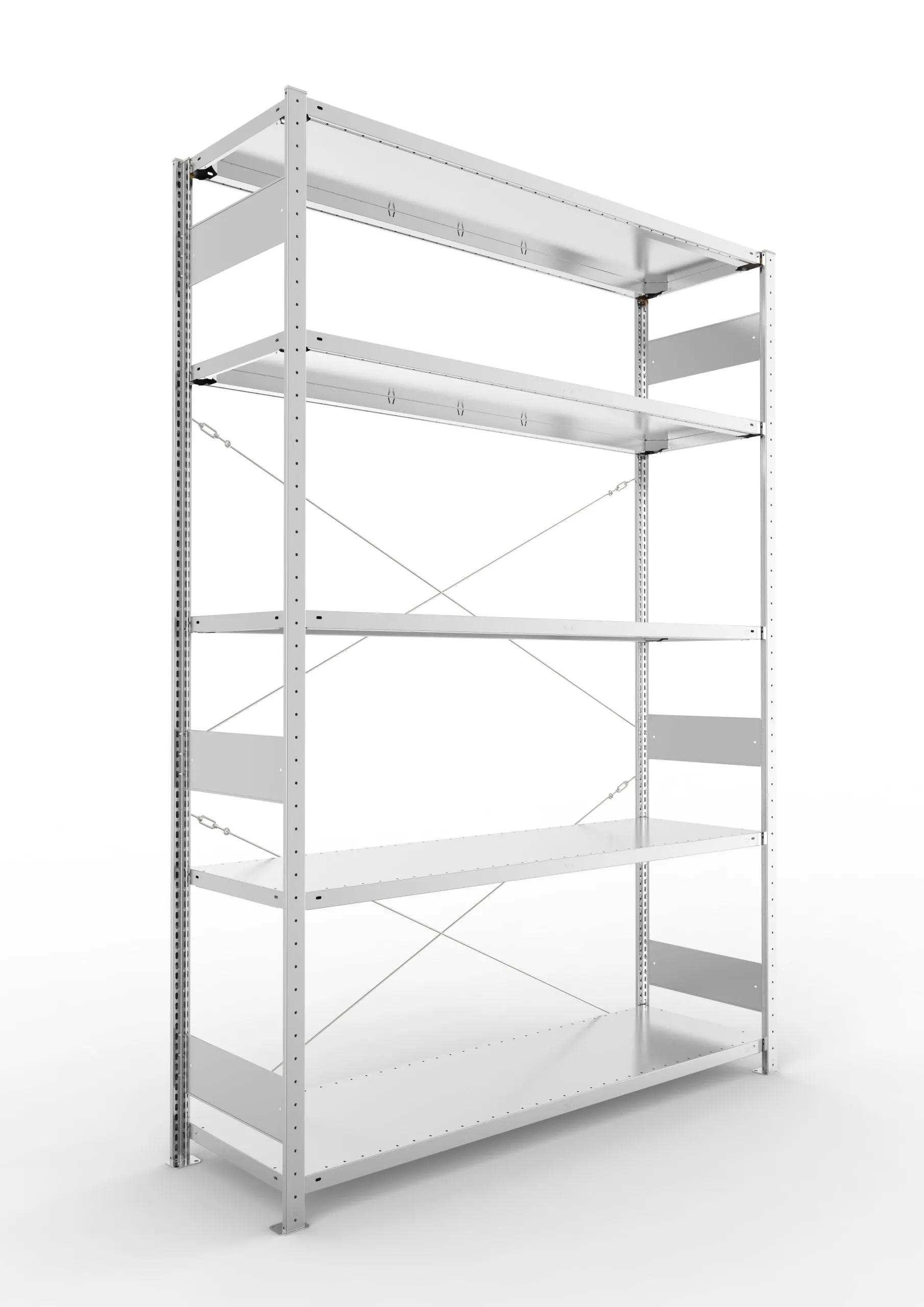 Meta Fachbodenregal Stecksystem S3 CLIP | Grundregal | HxBxT 250x170x50cm | 5 Ebenen | Fachlast 200kg | Einseitig nutzbar | Verzinkt