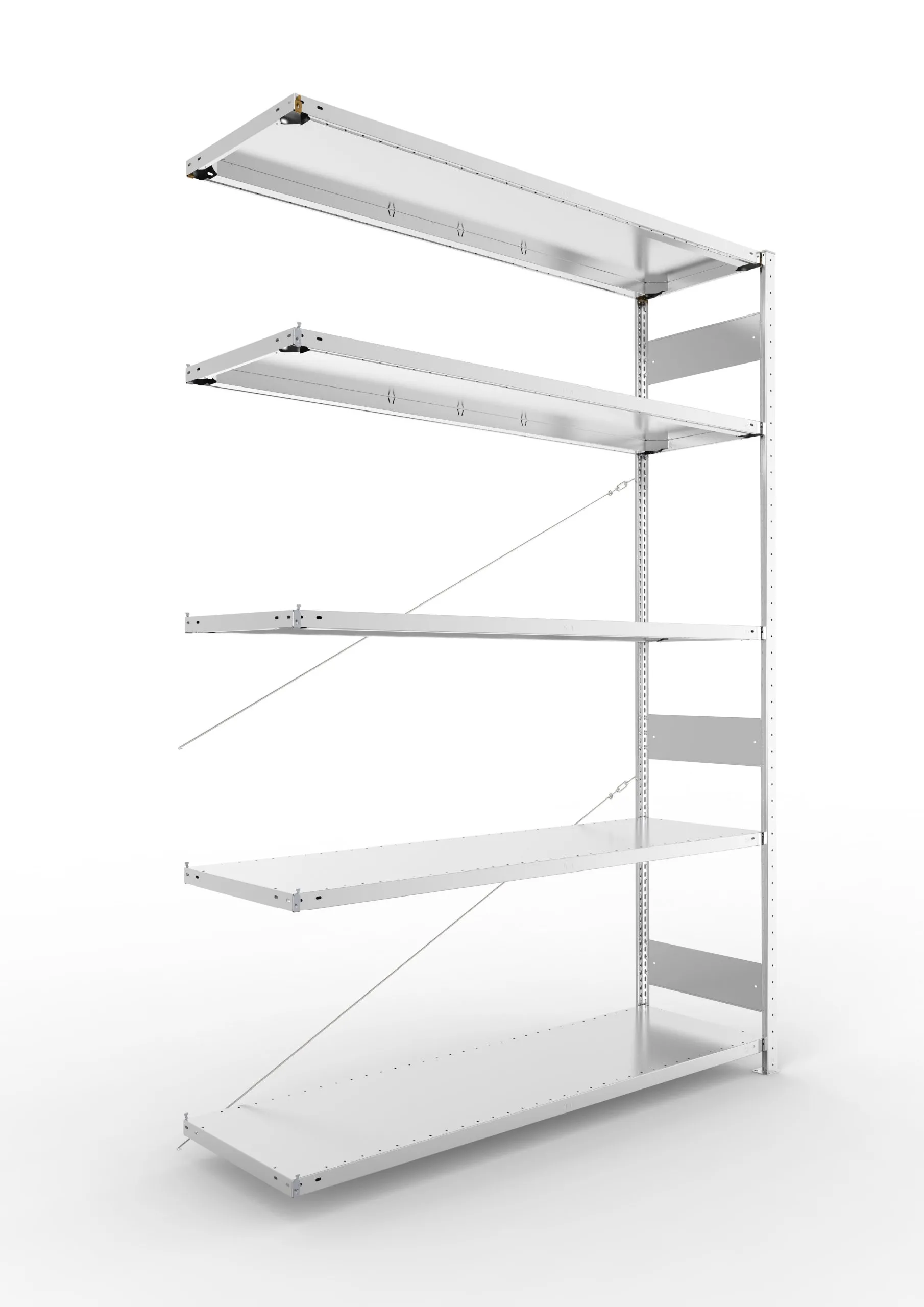 Meta Fachbodenregal Stecksystem S3 CLIP | Anbauregal | HxBxT 250x170x50cm | 5 Ebenen | Fachlast 200kg | Einseitig nutzbar | Verzinkt