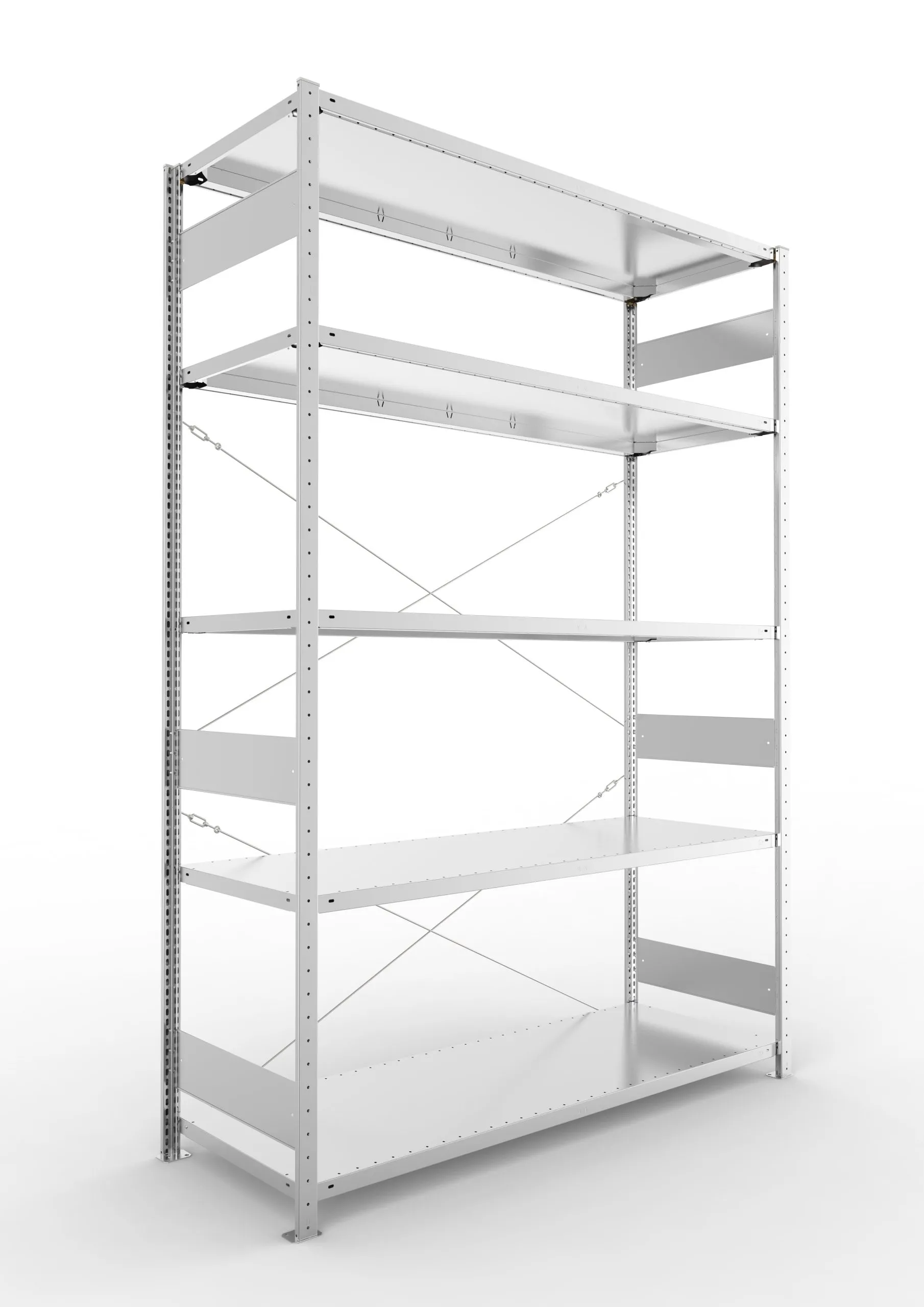 Meta Fachbodenregal Stecksystem S3 CLIP | Grundregal | HxBxT 250x170x60cm | 5 Ebenen | Fachlast 200kg | Einseitig nutzbar | Verzinkt