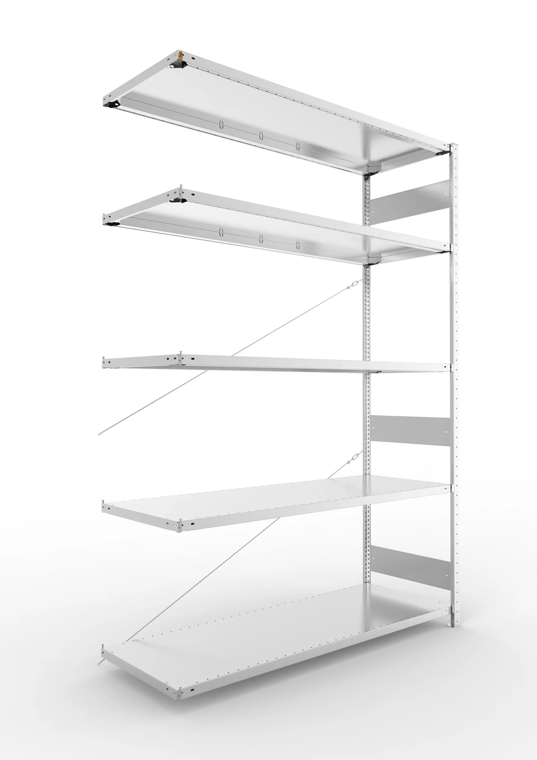 Meta Fachbodenregal Stecksystem S3 CLIP | Anbauregal | HxBxT 250x170x60cm | 5 Ebenen | Fachlast 200kg | Einseitig nutzbar | Verzinkt