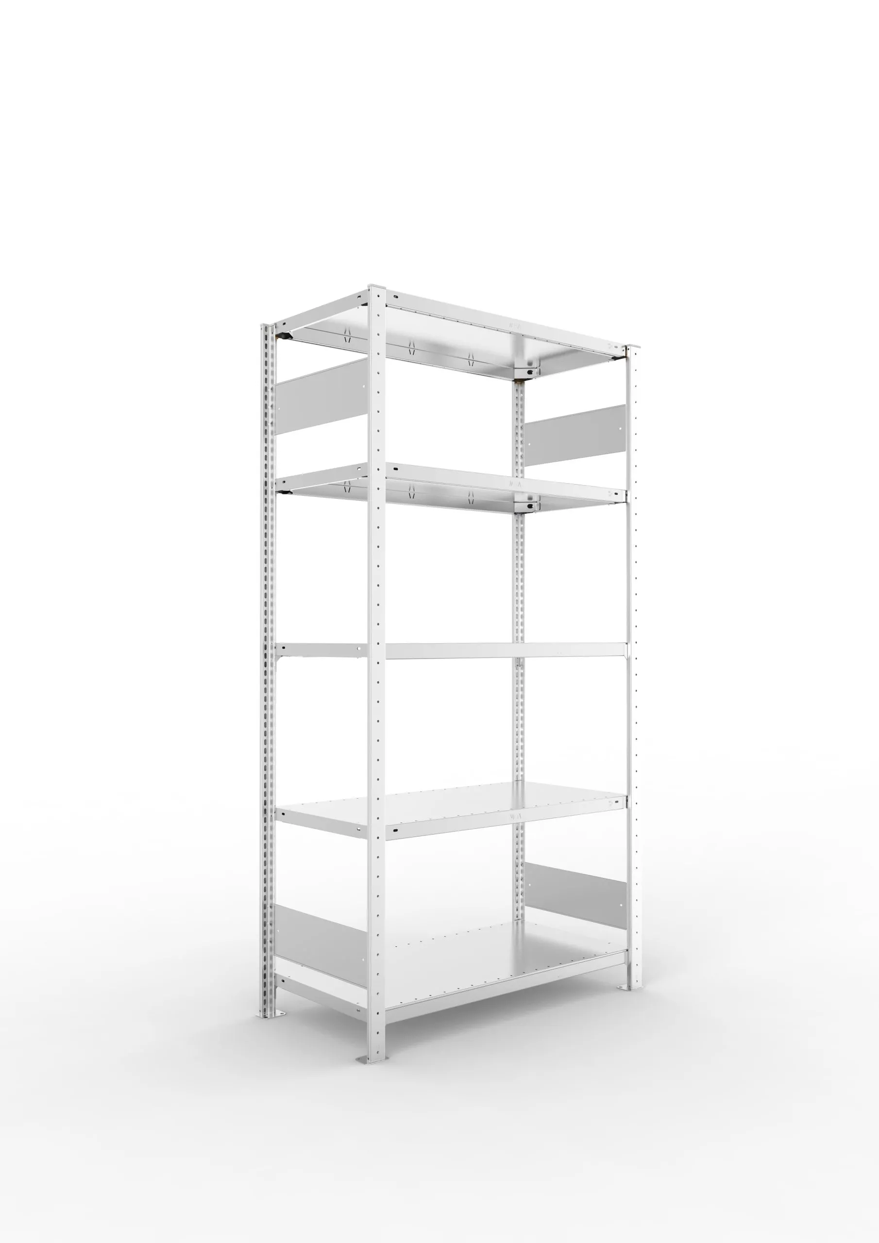 Meta Fachbodenregal Stecksystem S3 CLIP | Grundregal | HxBxT 200x100x50cm | 5 Ebenen | Fachlast 150kg | Beidseitig nutzbar | Verzinkt