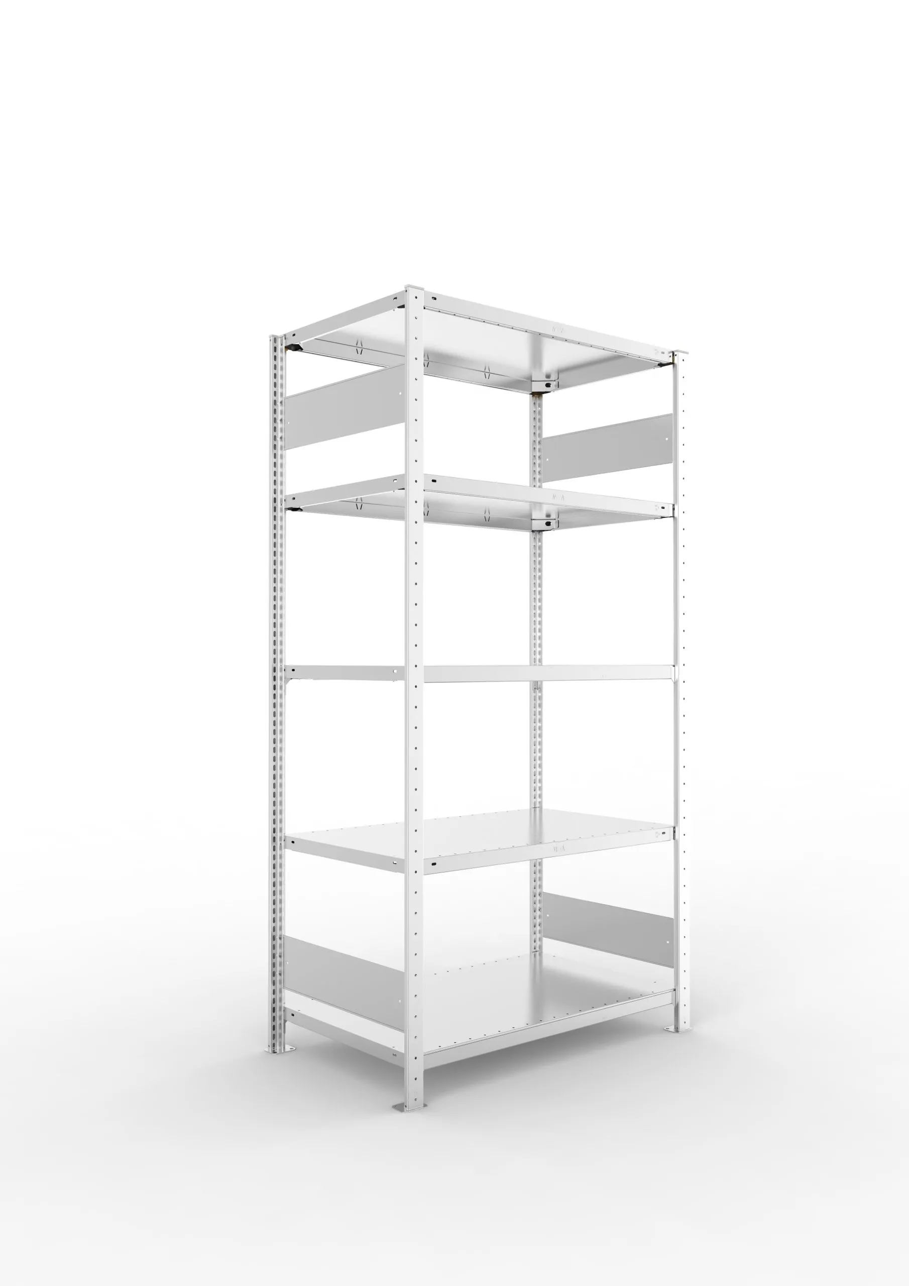 Meta Fachbodenregal Stecksystem S3 CLIP | Grundregal | HxBxT 200x100x60cm | 5 Ebenen | Fachlast 150kg | Beidseitig nutzbar | Verzinkt