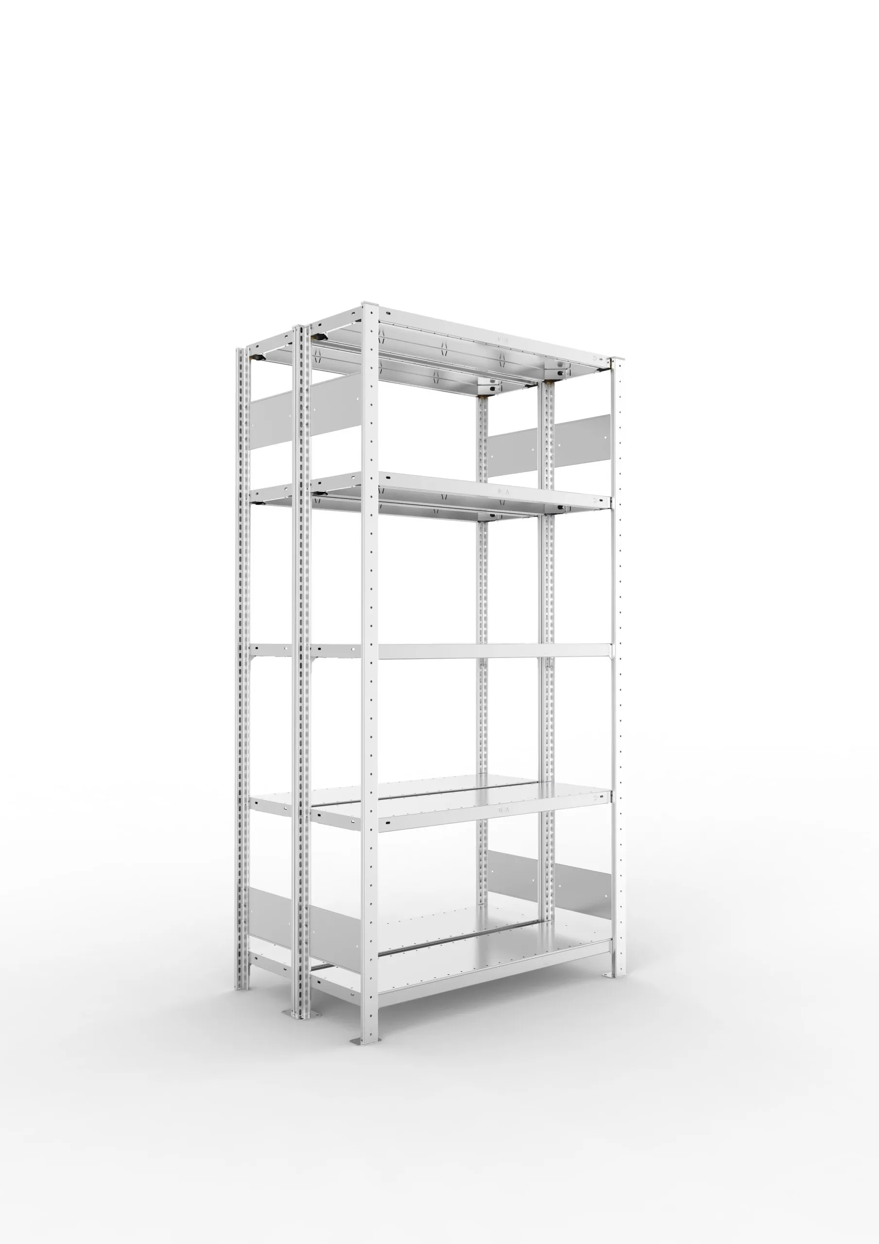 Meta Fachbodenregal Stecksystem S3 CLIP | Grundregal | HxBxT 200x100x60cm | 5 Ebenen | Fachlast 150kg | Doppelseitige Bauart | Verzinkt