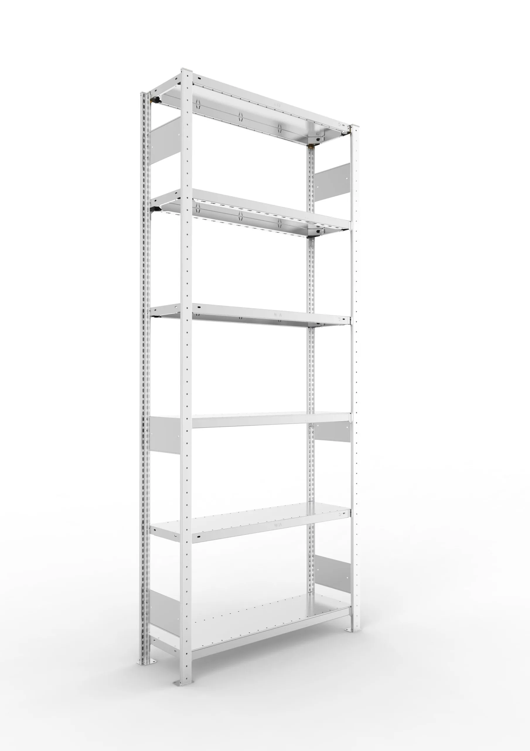 Meta Fachbodenregal Stecksystem S3 CLIP | Grundregal | HxBxT 250x100x30cm | 6 Ebenen | Fachlast 150kg | Beidseitig nutzbar | Verzinkt