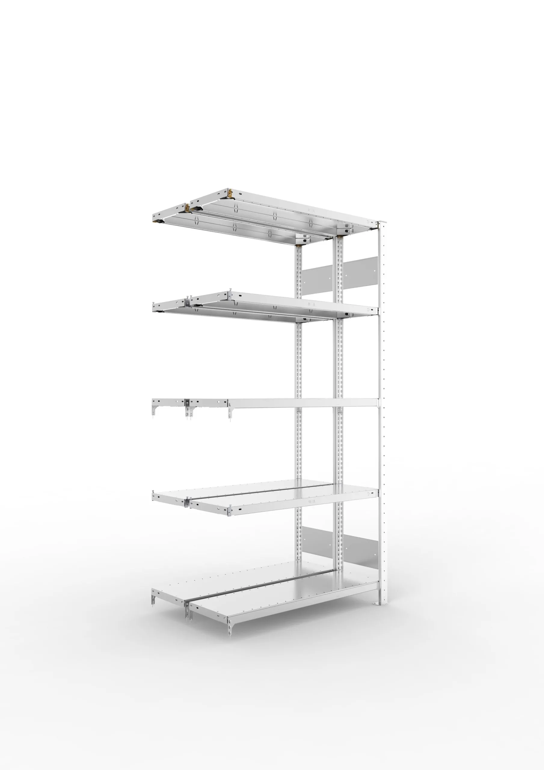Meta Fachbodenregal Stecksystem S3 CLIP | Anbauregal | HxBxT 200x100x60cm | 5 Ebenen | Fachlast 150kg | Doppelseitige Bauart | Verzinkt