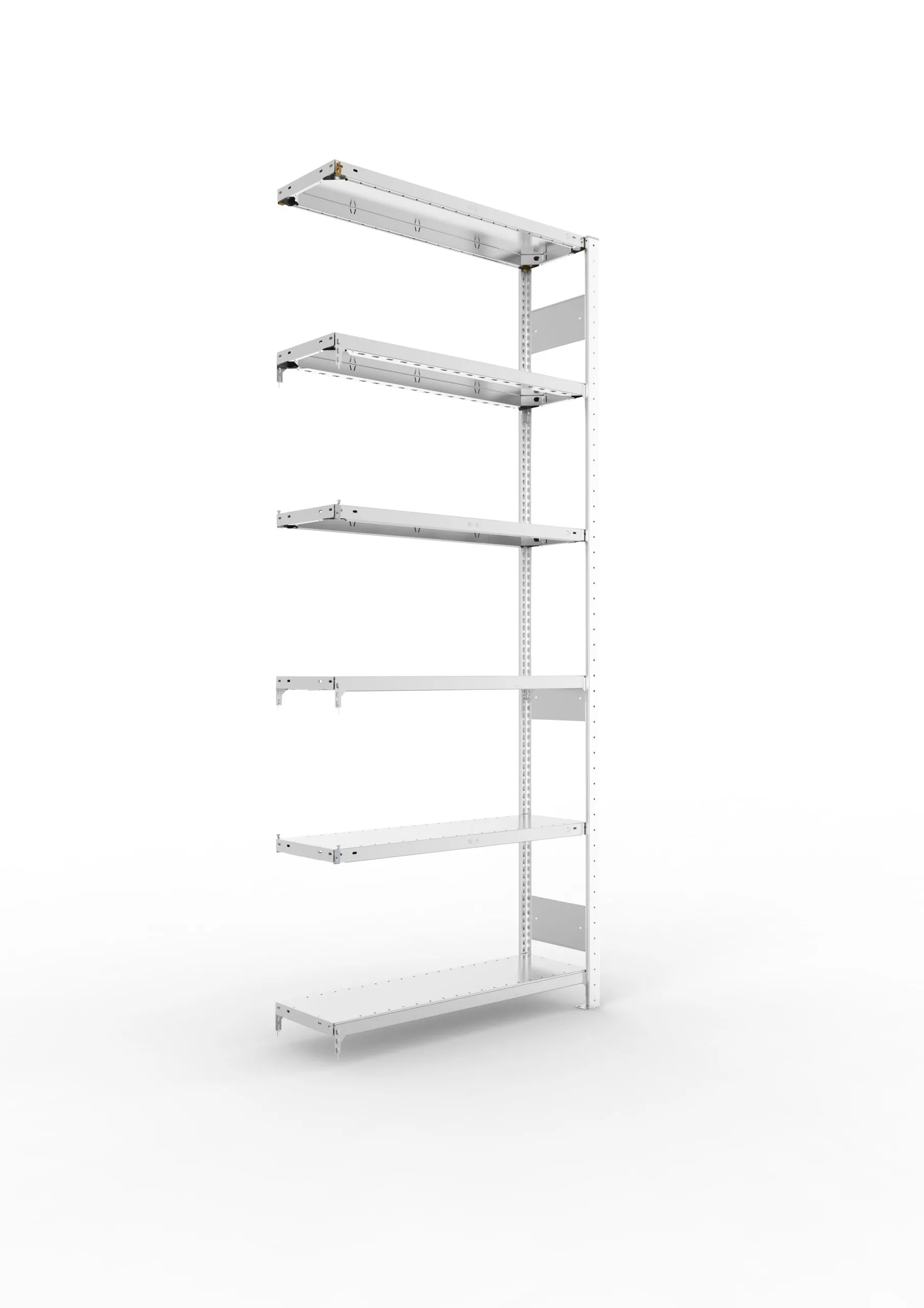 Meta Fachbodenregal Stecksystem S3 CLIP | Anbauregal | HxBxT 250x100x30cm | 6 Ebenen | Fachlast 150kg | Beidseitig nutzbar | Verzinkt