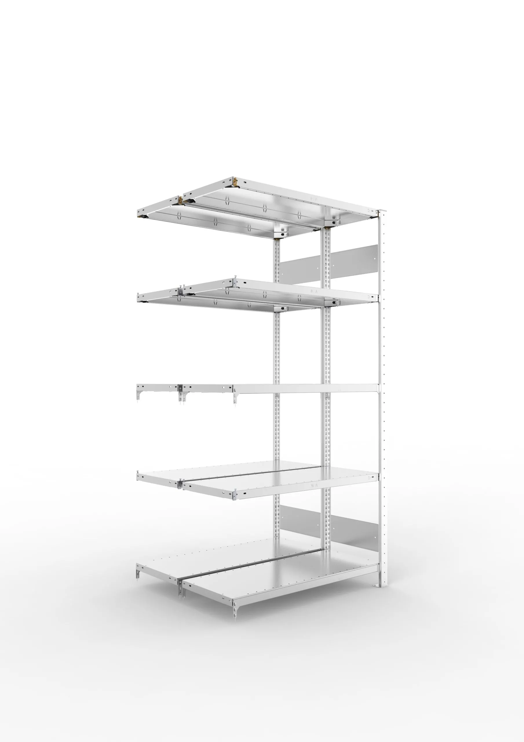 Meta Fachbodenregal Stecksystem S3 CLIP | Anbauregal | HxBxT 200x100x80cm | 5 Ebenen | Fachlast 150kg | Doppelseitige Bauart | Verzinkt