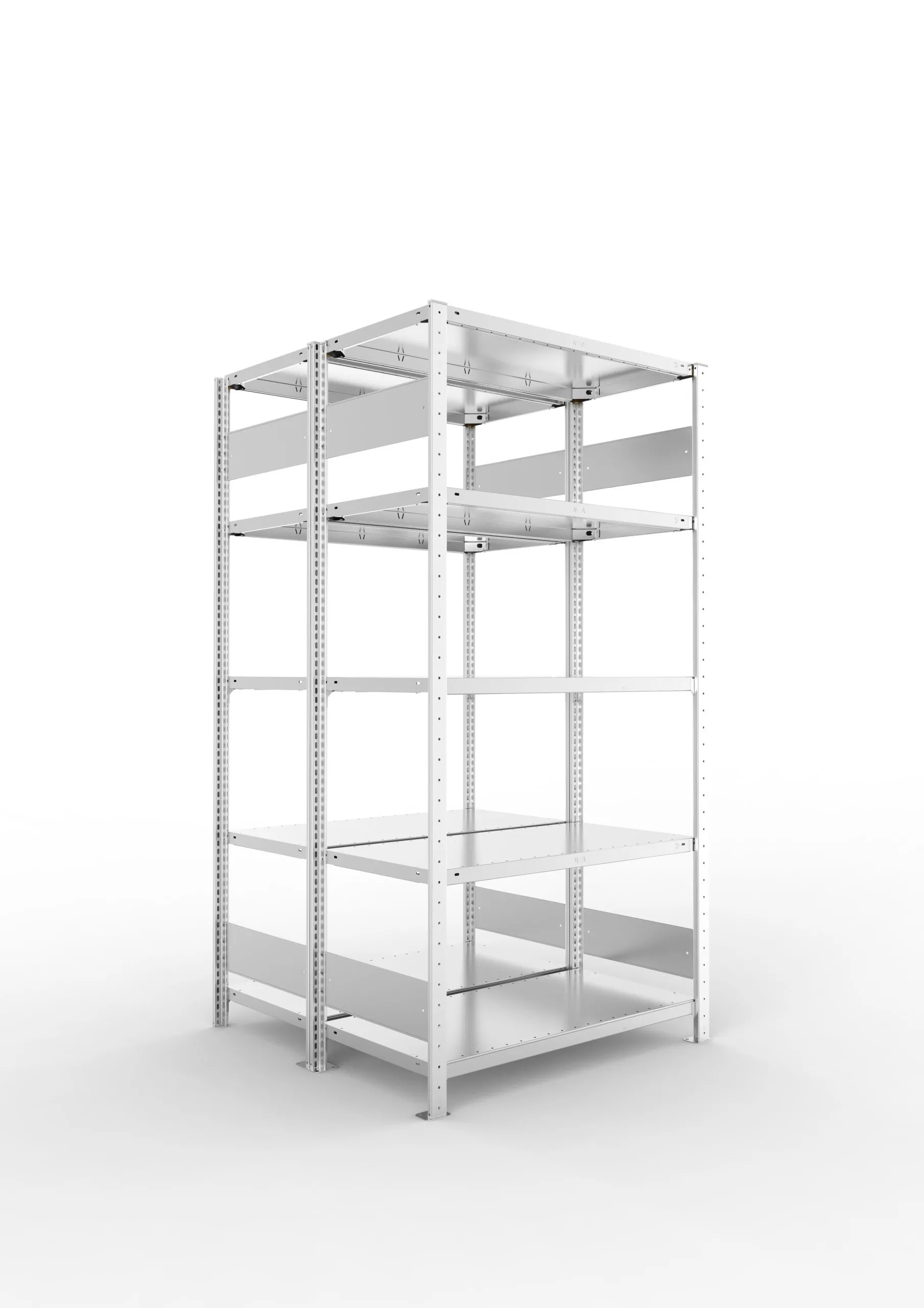 Meta Fachbodenregal Stecksystem S3 CLIP | Grundregal | HxBxT 200x100x100cm | 5 Ebenen | Fachlast 150kg | Doppelseitige Bauart | Verzinkt