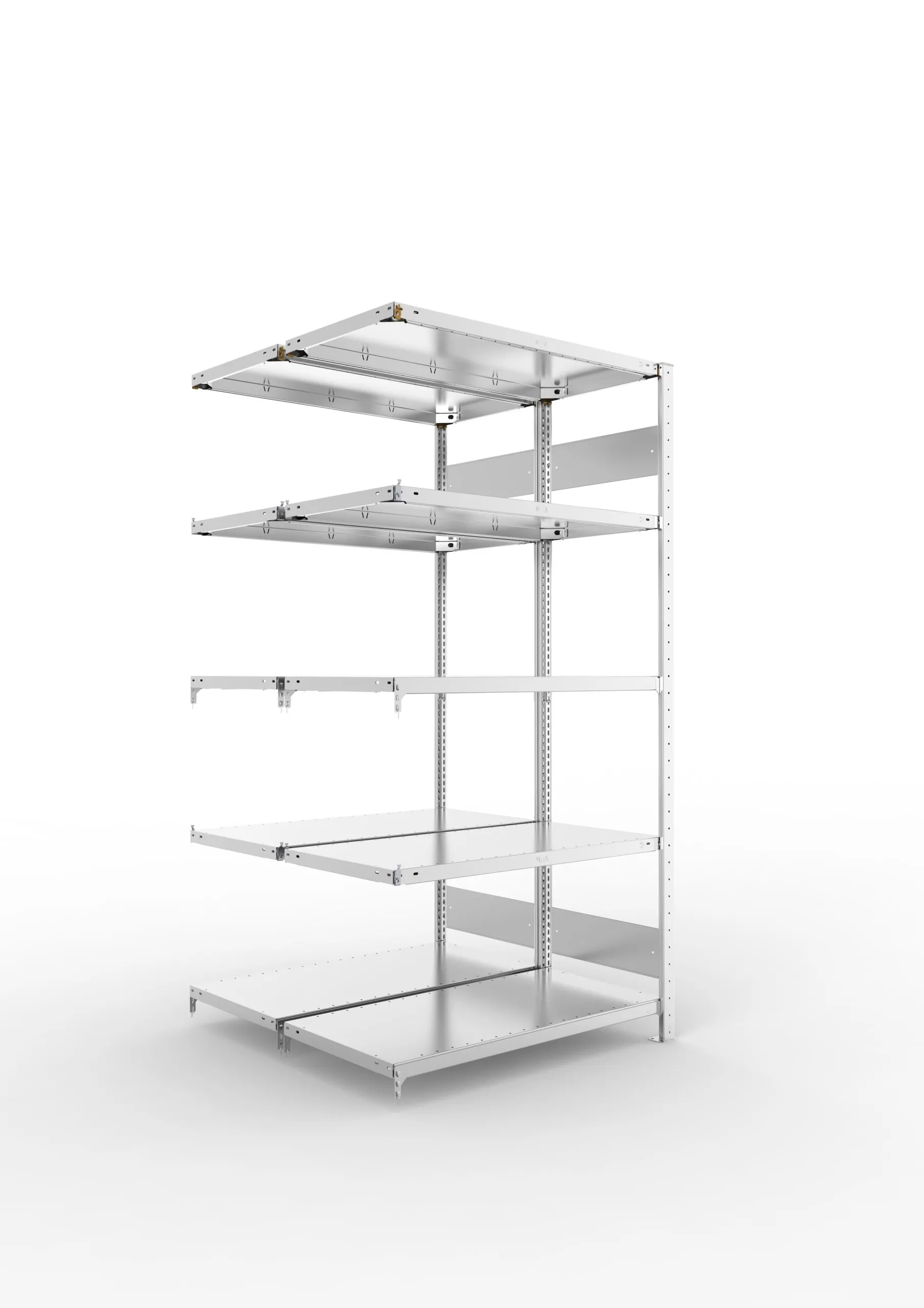 Meta Fachbodenregal Stecksystem S3 CLIP | Anbauregal | HxBxT 200x100x100cm | 5 Ebenen | Fachlast 150kg | Doppelseitige Bauart | Verzinkt