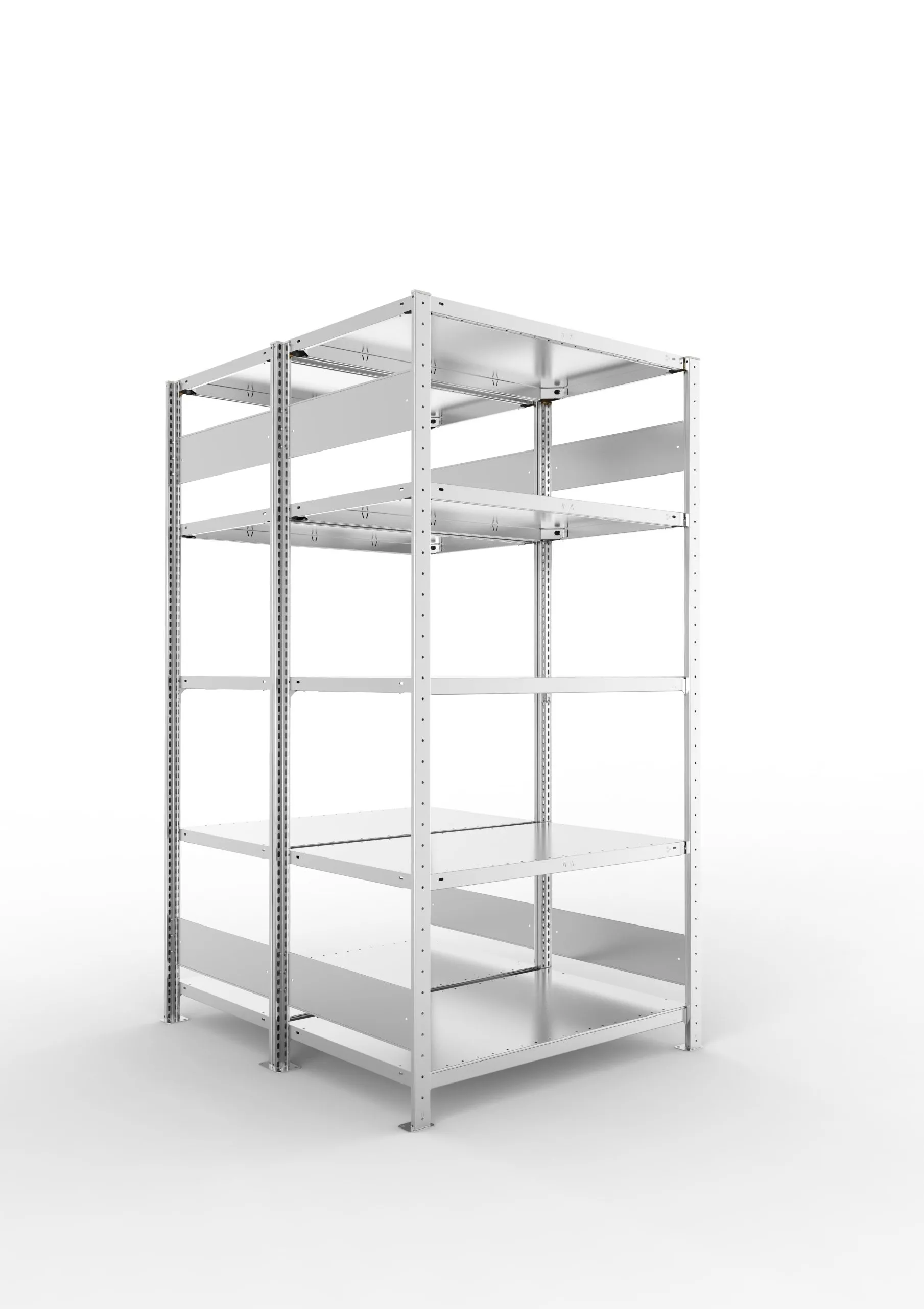 Meta Fachbodenregal Stecksystem S3 CLIP | Grundregal | HxBxT 200x100x120cm | 5 Ebenen | Fachlast 150kg | Doppelseitige Bauart | Verzinkt