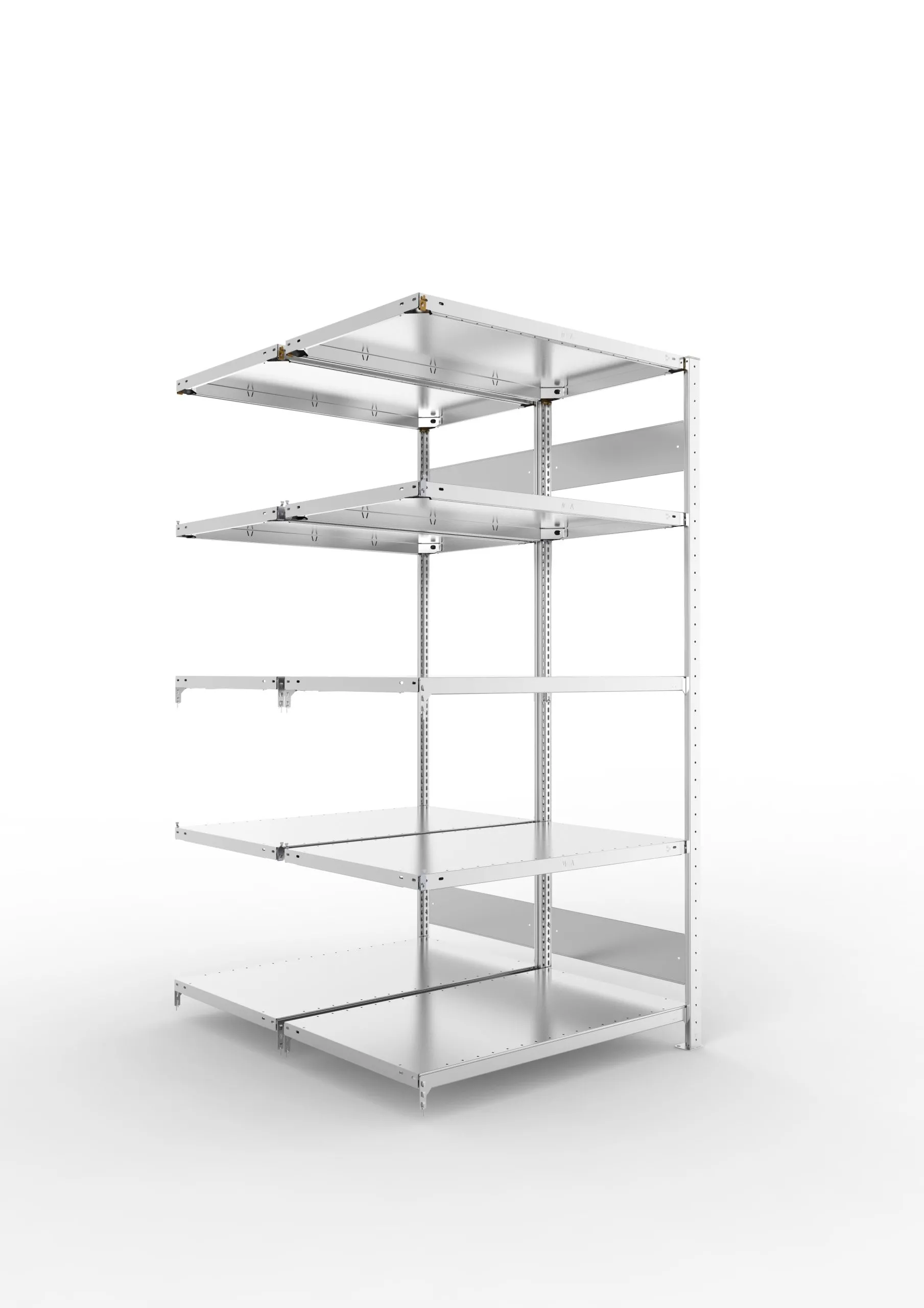 Meta Fachbodenregal Stecksystem S3 CLIP | Anbauregal | HxBxT 200x100x120cm | 5 Ebenen | Fachlast 150kg | Doppelseitige Bauart | Verzinkt