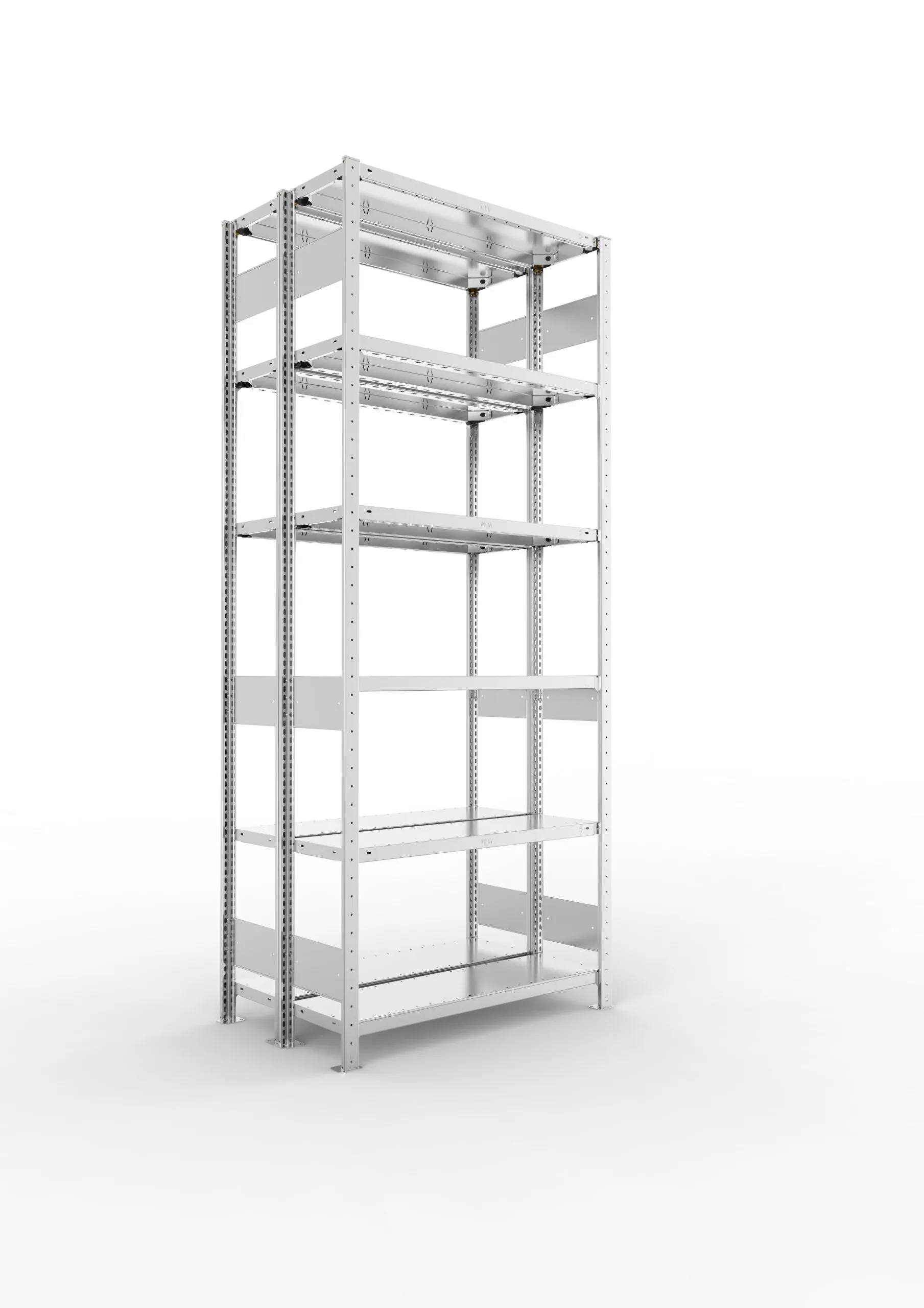 Meta Fachbodenregal Stecksystem S3 CLIP | Grundregal | HxBxT 250x100x60cm | 6 Ebenen | Fachlast 150kg | Doppelseitige Bauart | Verzinkt