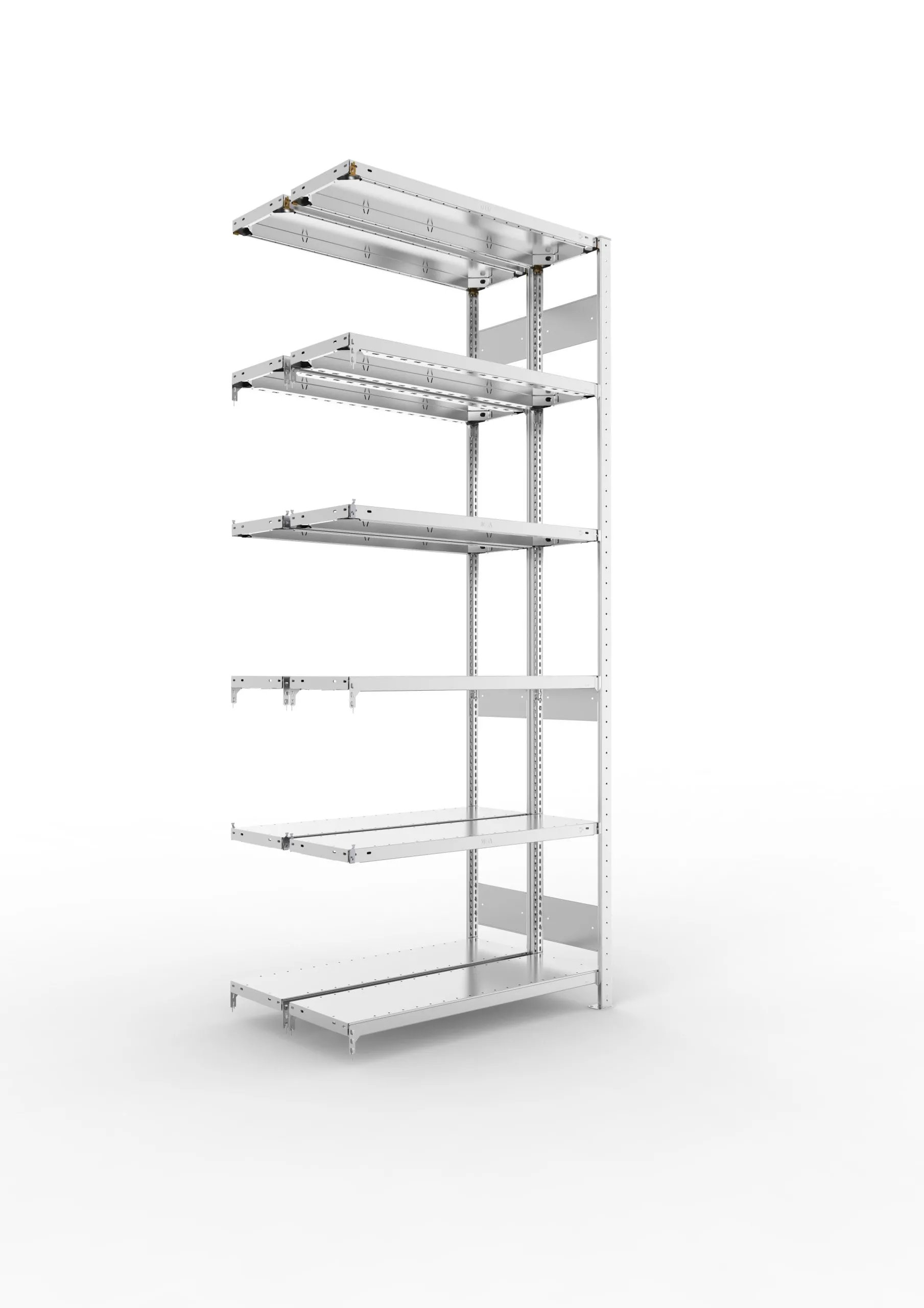 Meta Fachbodenregal Stecksystem S3 CLIP | Anbauregal | HxBxT 250x100x60cm | 6 Ebenen | Fachlast 150kg | Doppelseitige Bauart | Verzinkt