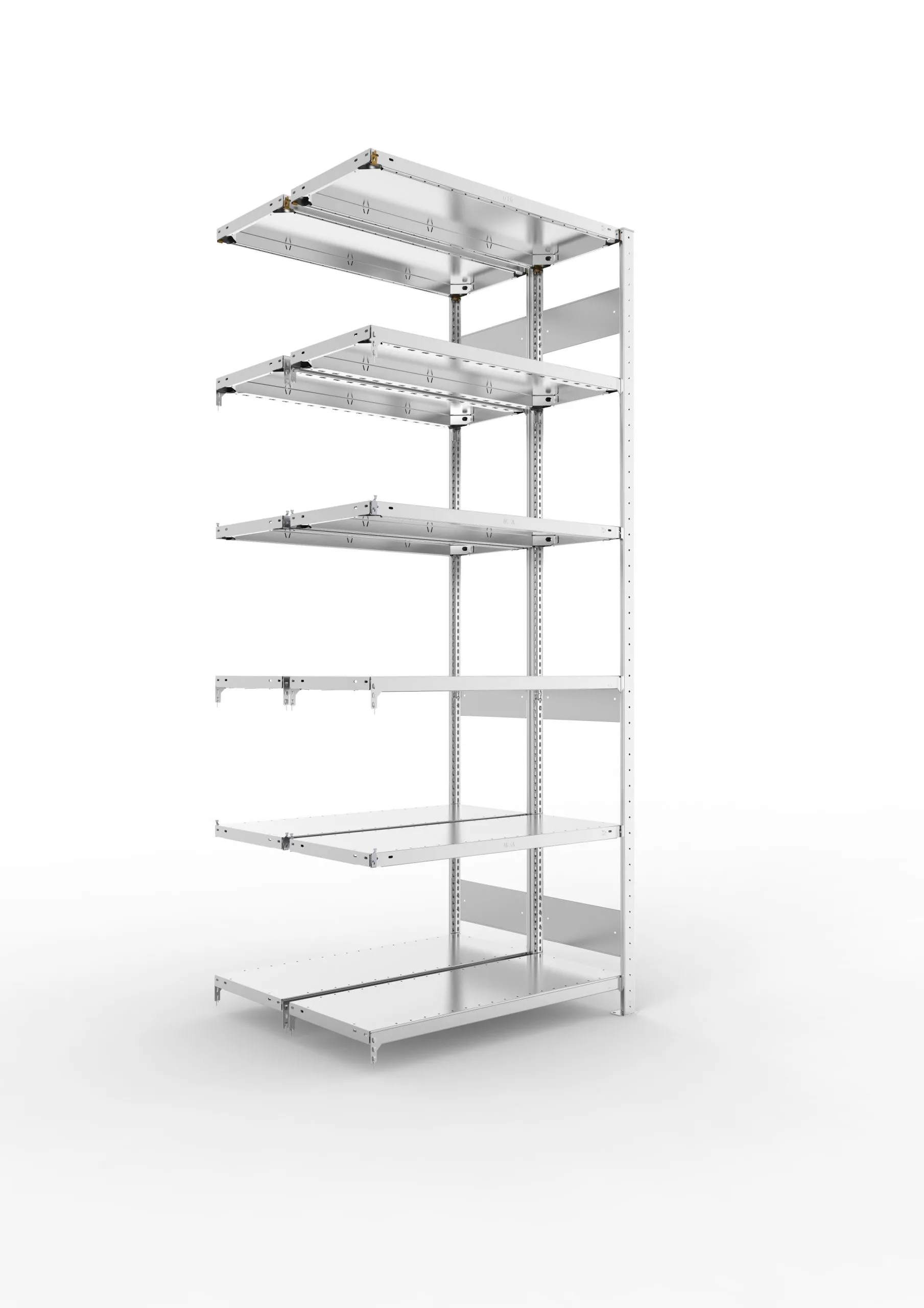 Meta Fachbodenregal Stecksystem S3 CLIP | Anbauregal | HxBxT 250x100x80cm | 6 Ebenen | Fachlast 150kg | Doppelseitige Bauart | Verzinkt