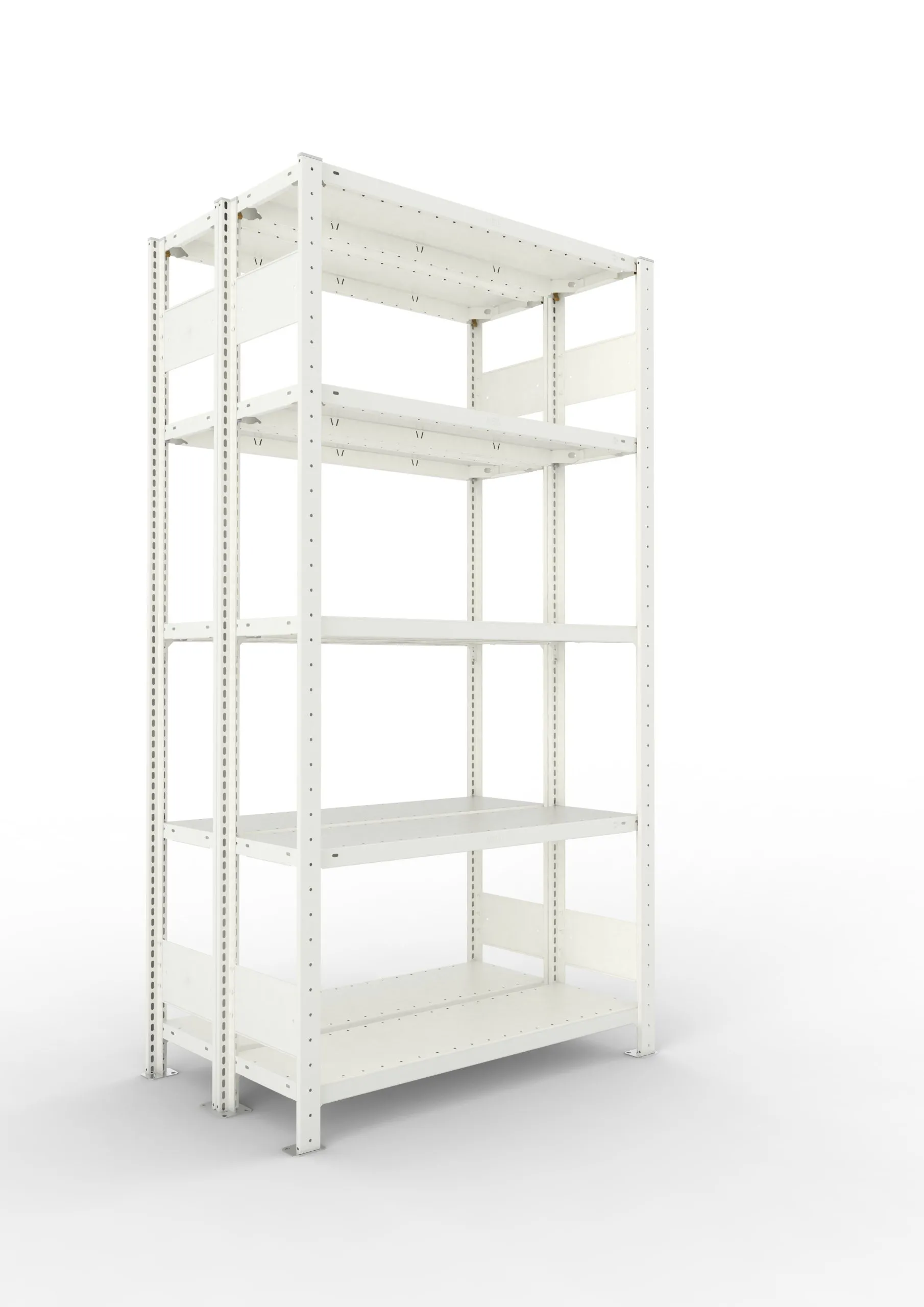 Meta Fachbodenregal Stecksystem S3 CLIP | Grundregal | HxBxT 200x100x60cm | 5 Ebenen | Fachlast 150kg | Doppelseitige Bauart | Lichtgrau