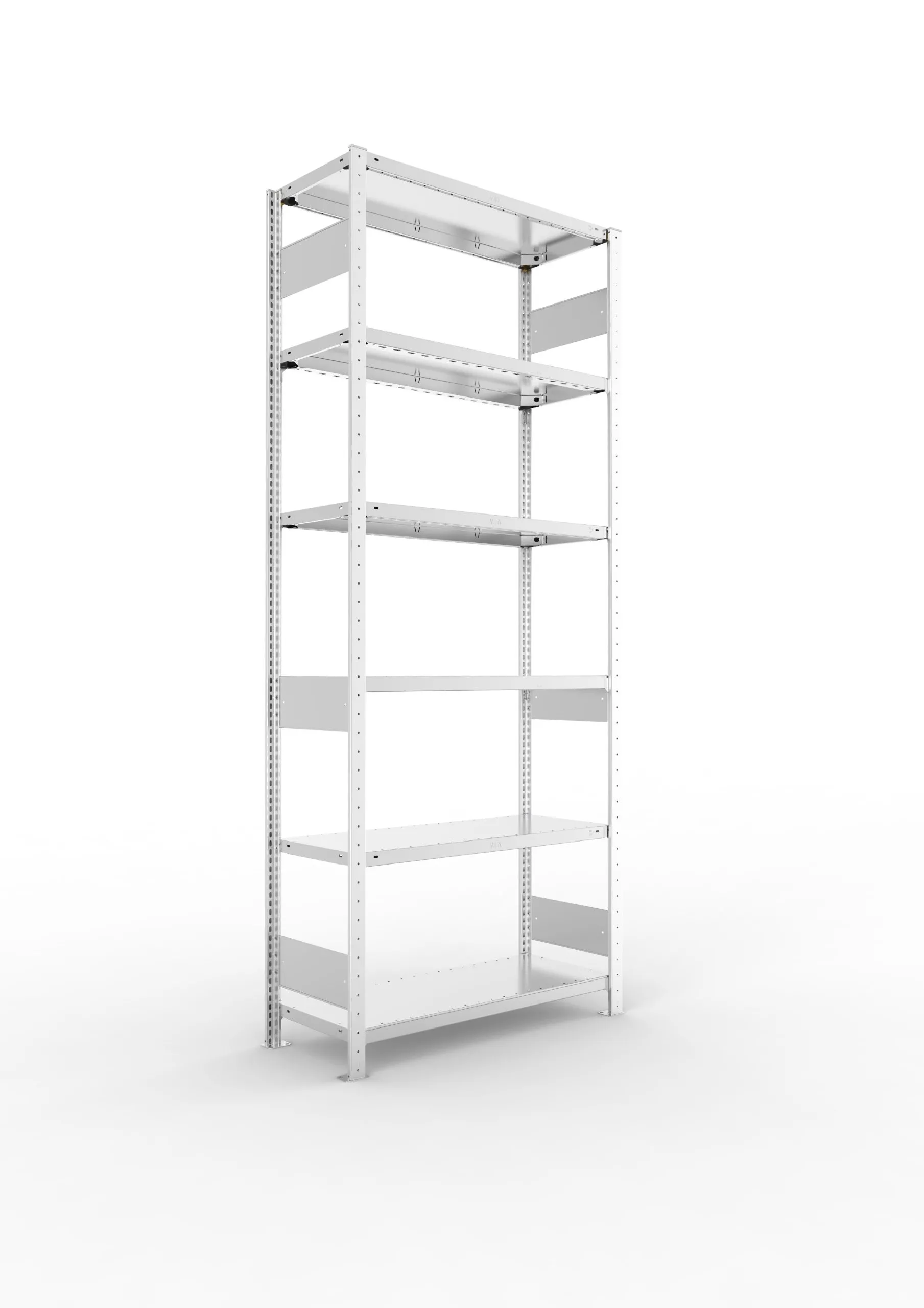 Meta Fachbodenregal Stecksystem S3 CLIP | Anbauregal | HxBxT 250x100x40cm | 6 Ebenen | Fachlast 150kg | Beidseitig nutzbar | Verzinkt