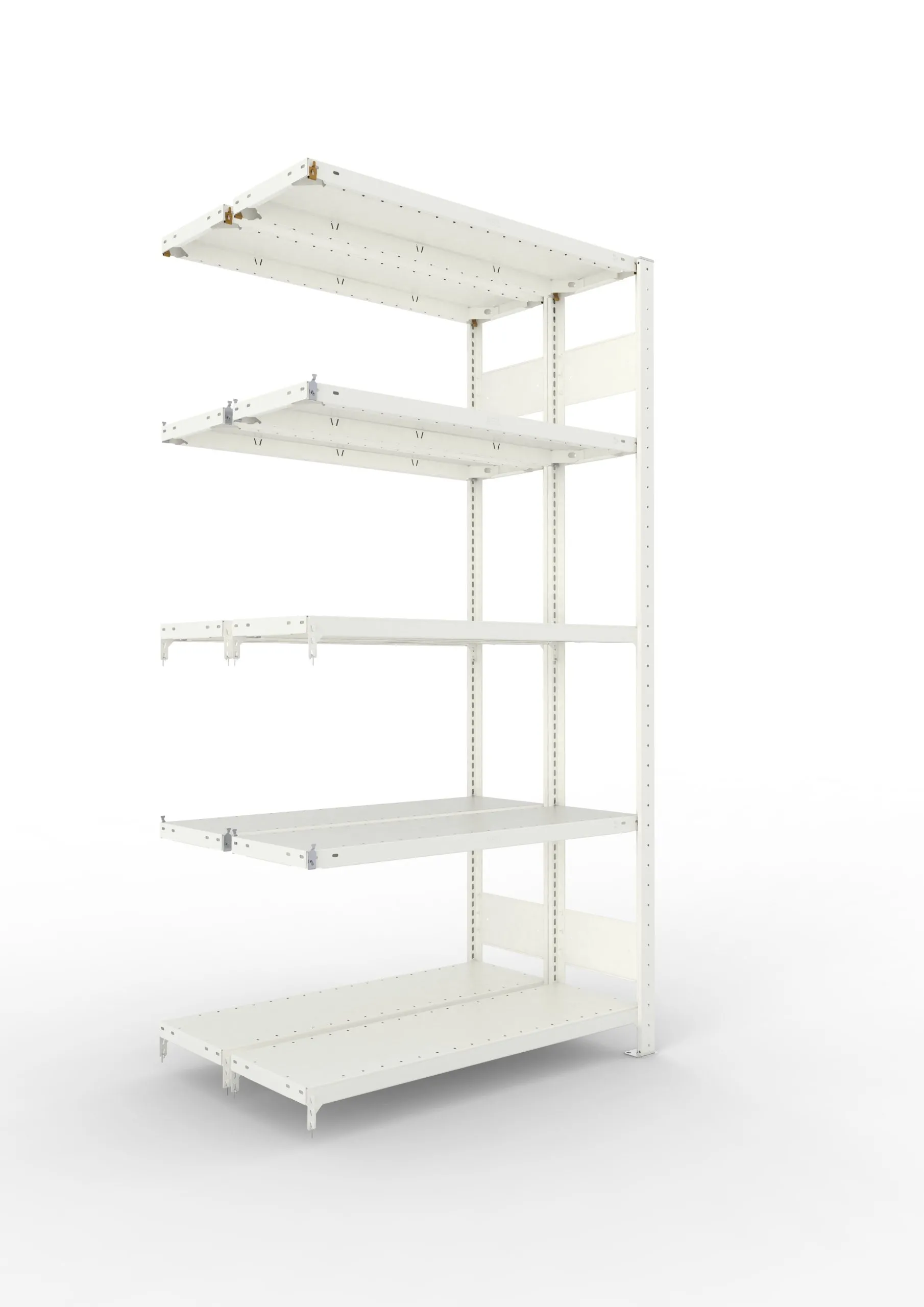 Meta Fachbodenregal Stecksystem S3 CLIP | Anbauregal | HxBxT 200x100x60cm | 5 Ebenen | Fachlast 150kg | Doppelseitige Bauart | Lichtgrau