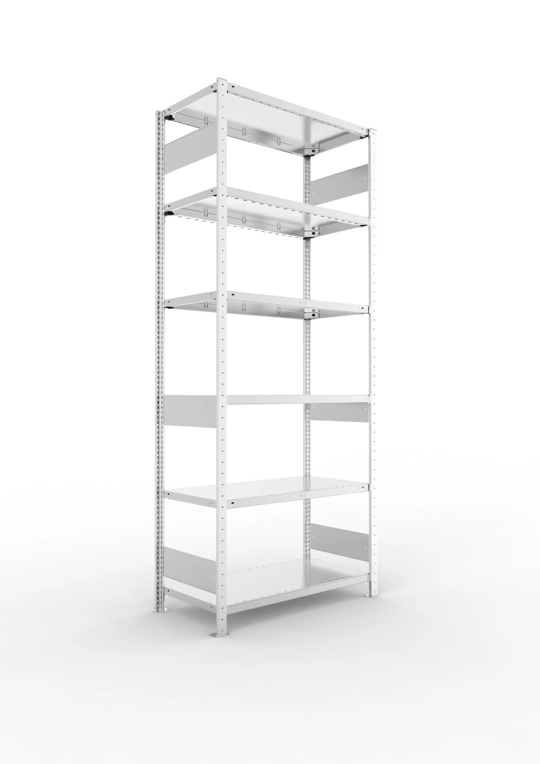 Meta Fachbodenregal Stecksystem S3 CLIP | Grundregal | HxBxT 250x100x50cm | 6 Ebenen | Fachlast 150kg | Beidseitig nutzbar | Verzinkt