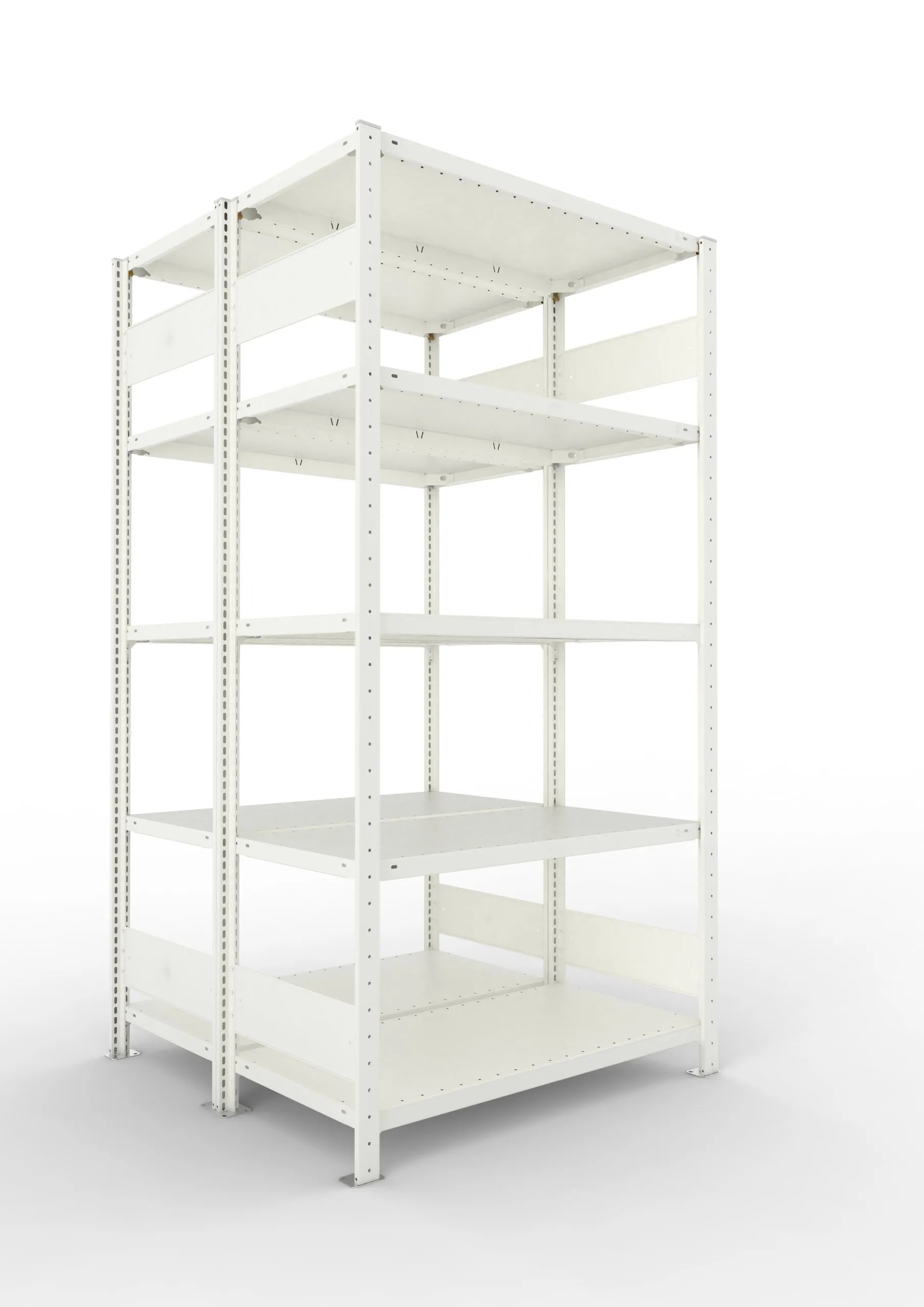 Meta Fachbodenregal Stecksystem S3 CLIP | Grundregal | HxBxT 200x100x100cm | 5 Ebenen | Fachlast 150kg | Doppelseitige Bauart | Lichtgrau