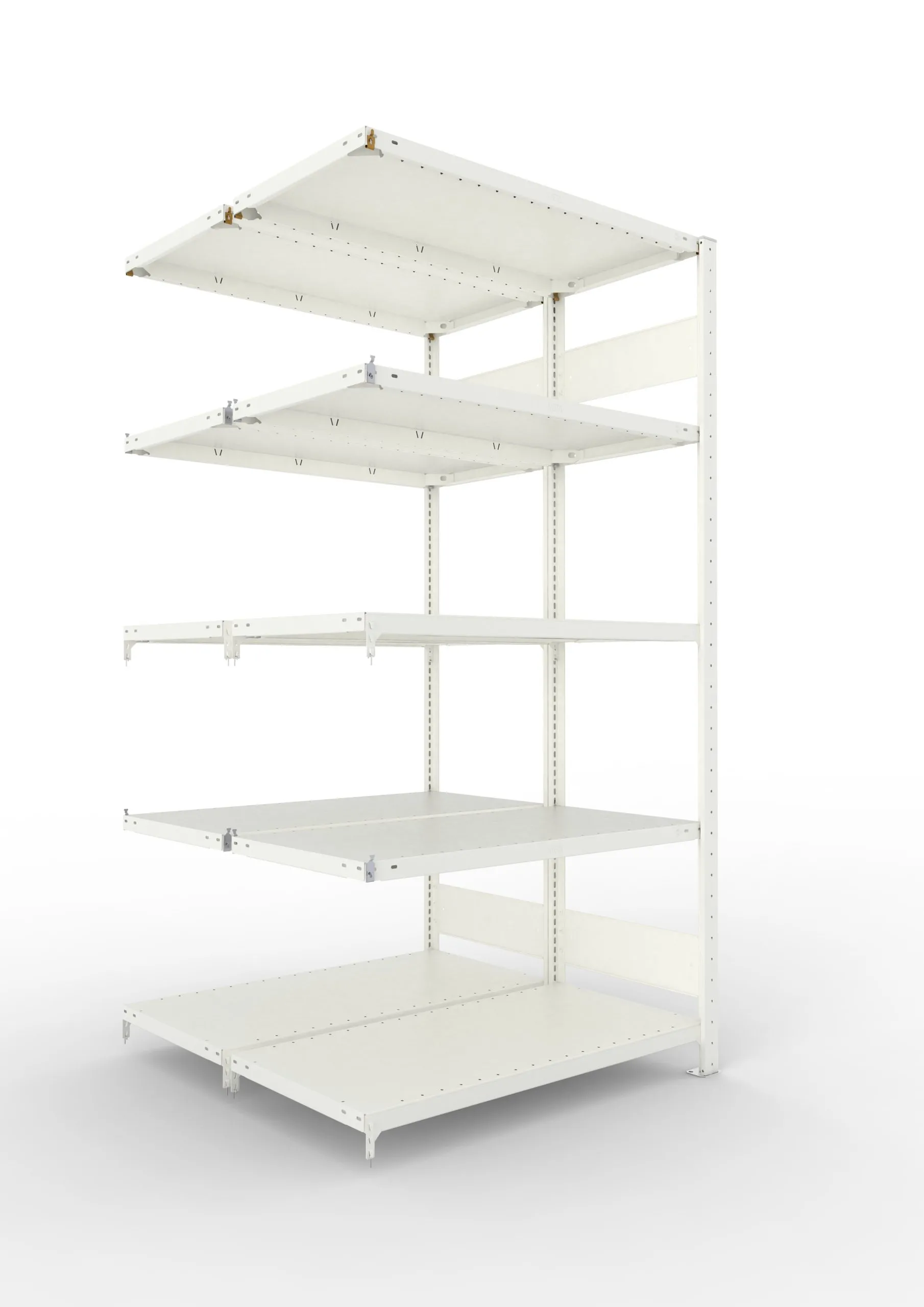 Meta Fachbodenregal Stecksystem S3 CLIP | Anbauregal | HxBxT 200x100x100cm | 5 Ebenen | Fachlast 150kg | Doppelseitige Bauart | Lichtgrau