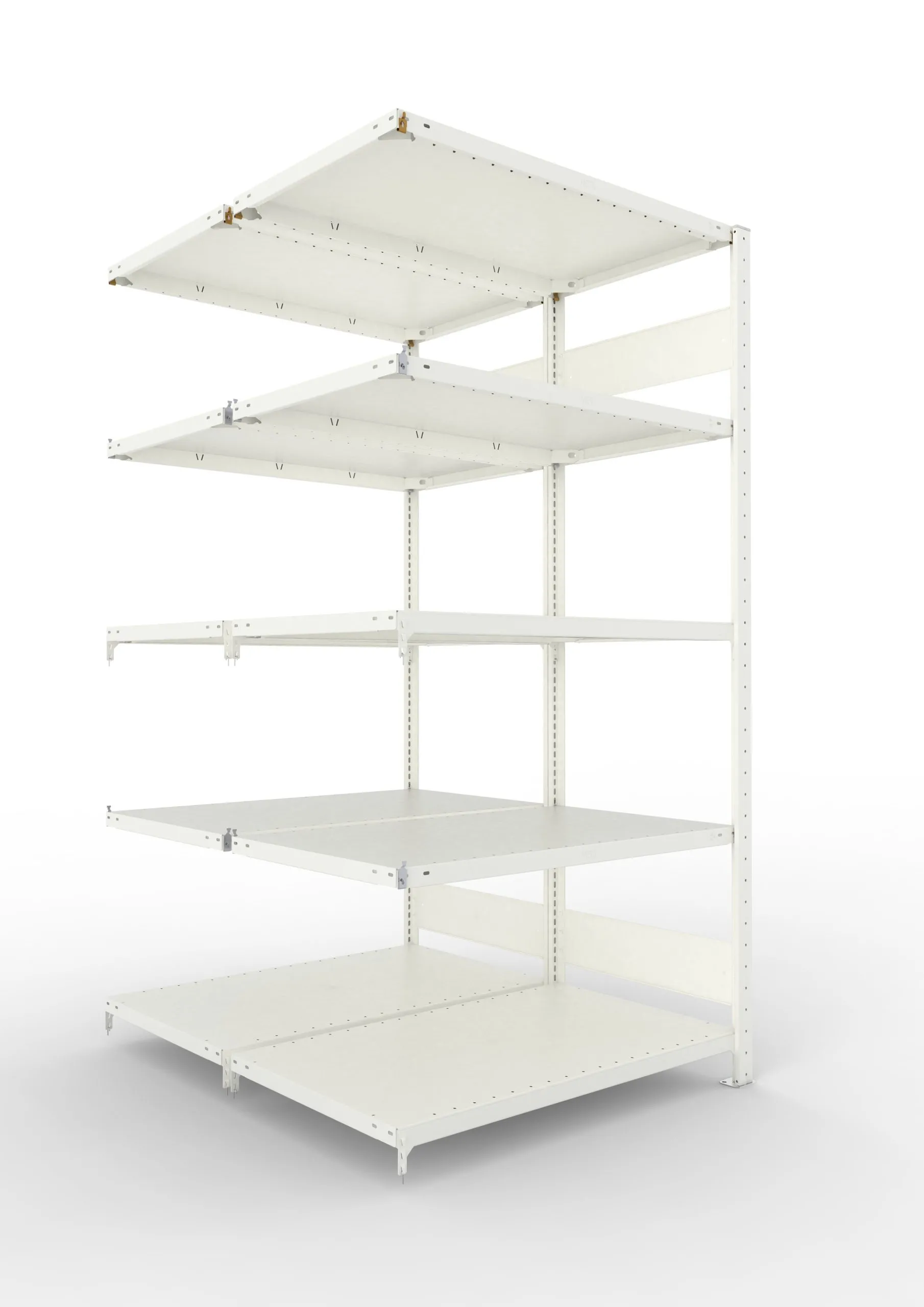 Meta Fachbodenregal Stecksystem S3 CLIP | Anbauregal | HxBxT 200x100x120cm | 5 Ebenen | Fachlast 150kg | Doppelseitige Bauart | Lichtgrau