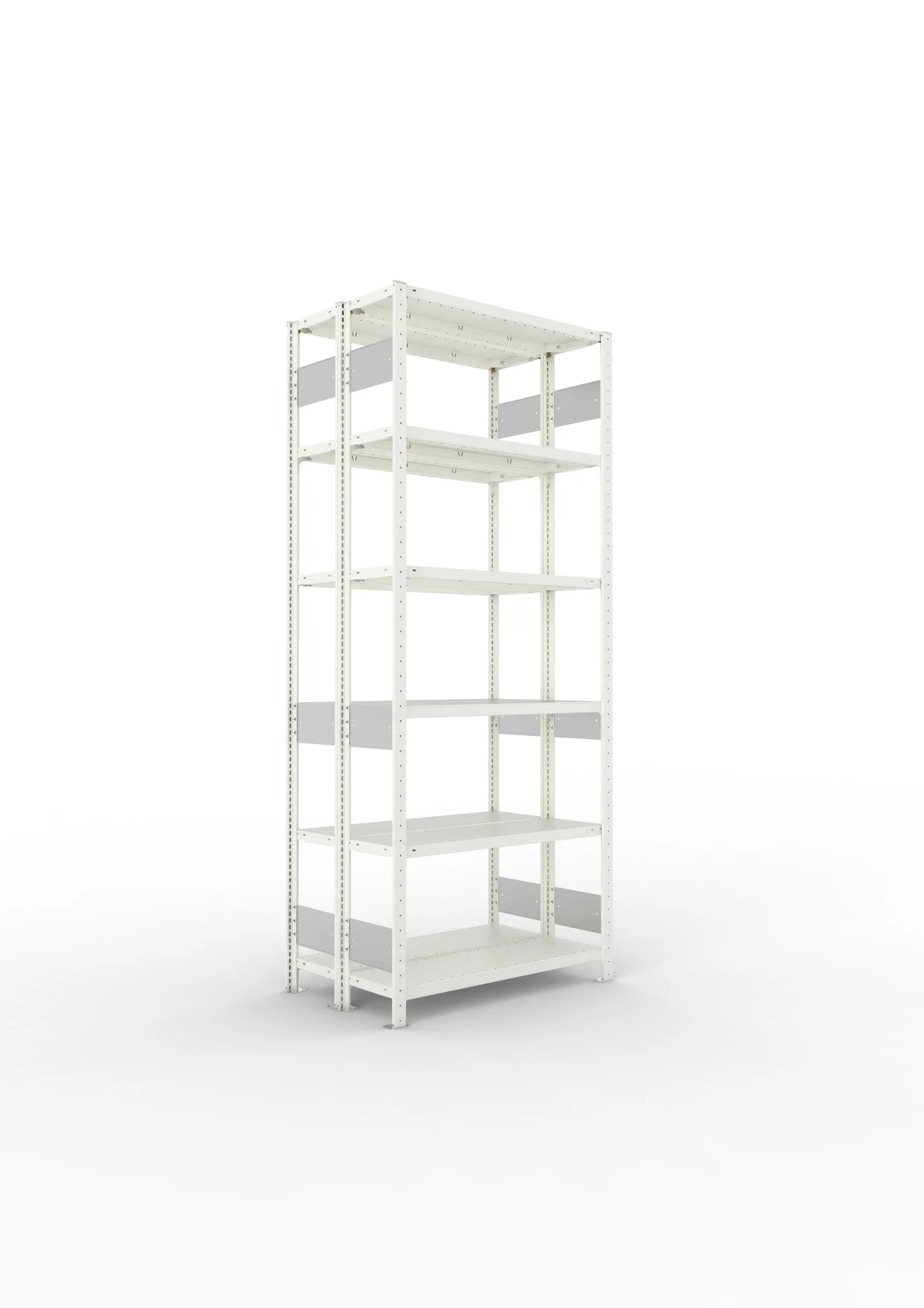 Meta Fachbodenregal Stecksystem S3 CLIP | Grundregal | HxBxT 250x100x60cm | 6 Ebenen | Fachlast 150kg | Doppelseitige Bauart | Lichtgrau