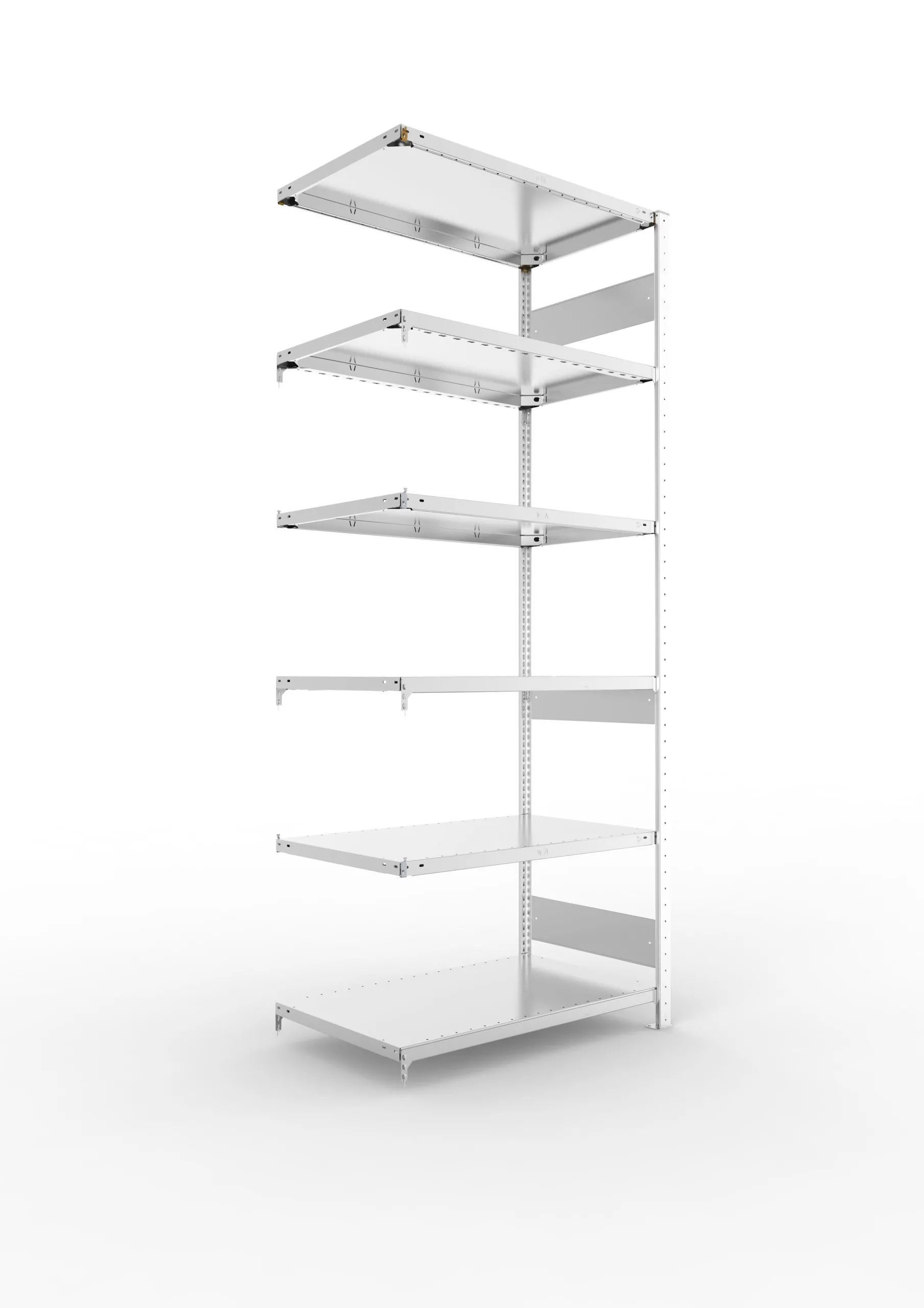 Meta Fachbodenregal Stecksystem S3 CLIP | Anbauregal | HxBxT 250x100x60cm | 6 Ebenen | Fachlast 150kg | Beidseitig nutzbar | Verzinkt