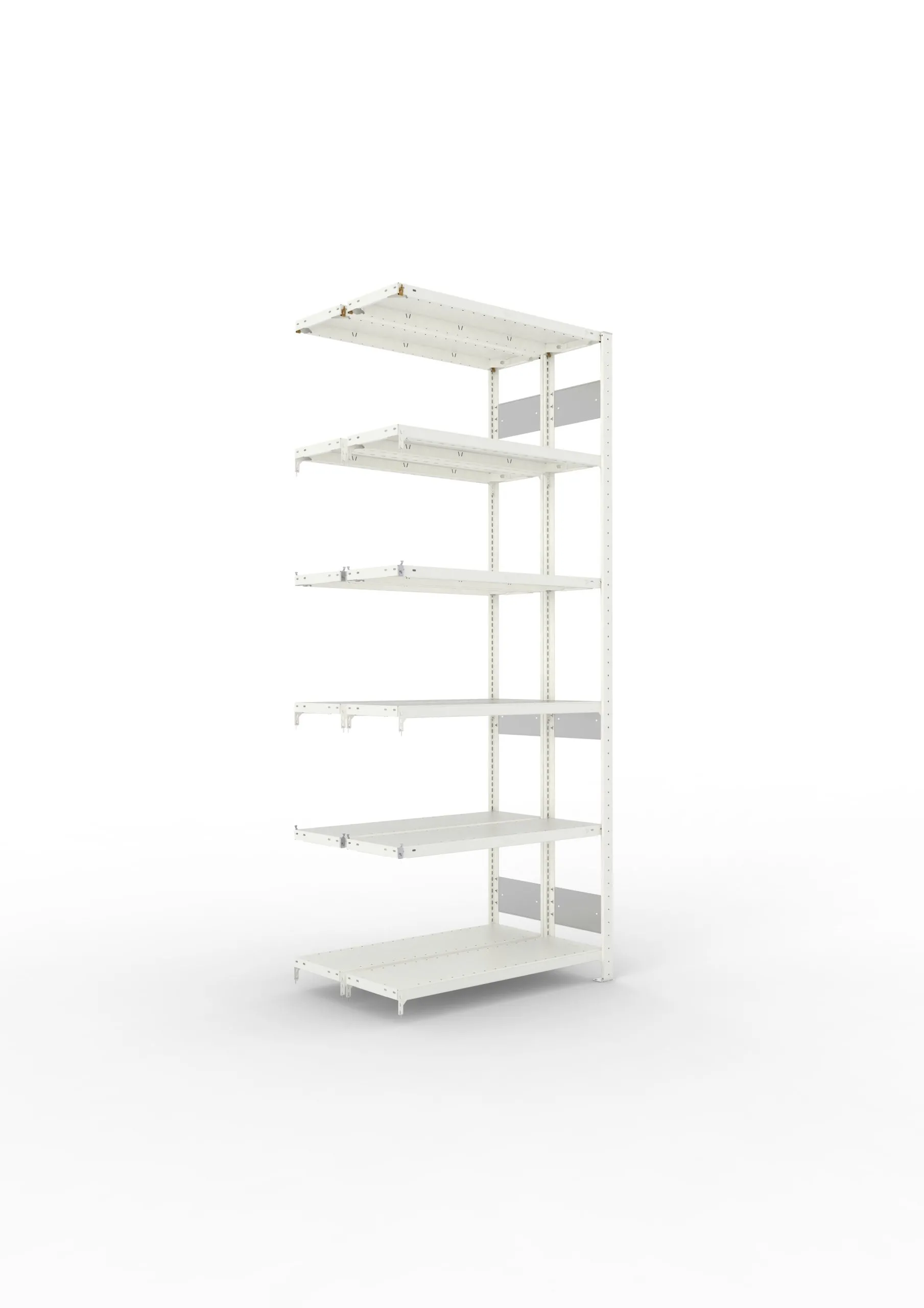 Meta Fachbodenregal Stecksystem S3 CLIP | Anbauregal | HxBxT 250x100x60cm | 6 Ebenen | Fachlast 150kg | Doppelseitige Bauart | Lichtgrau