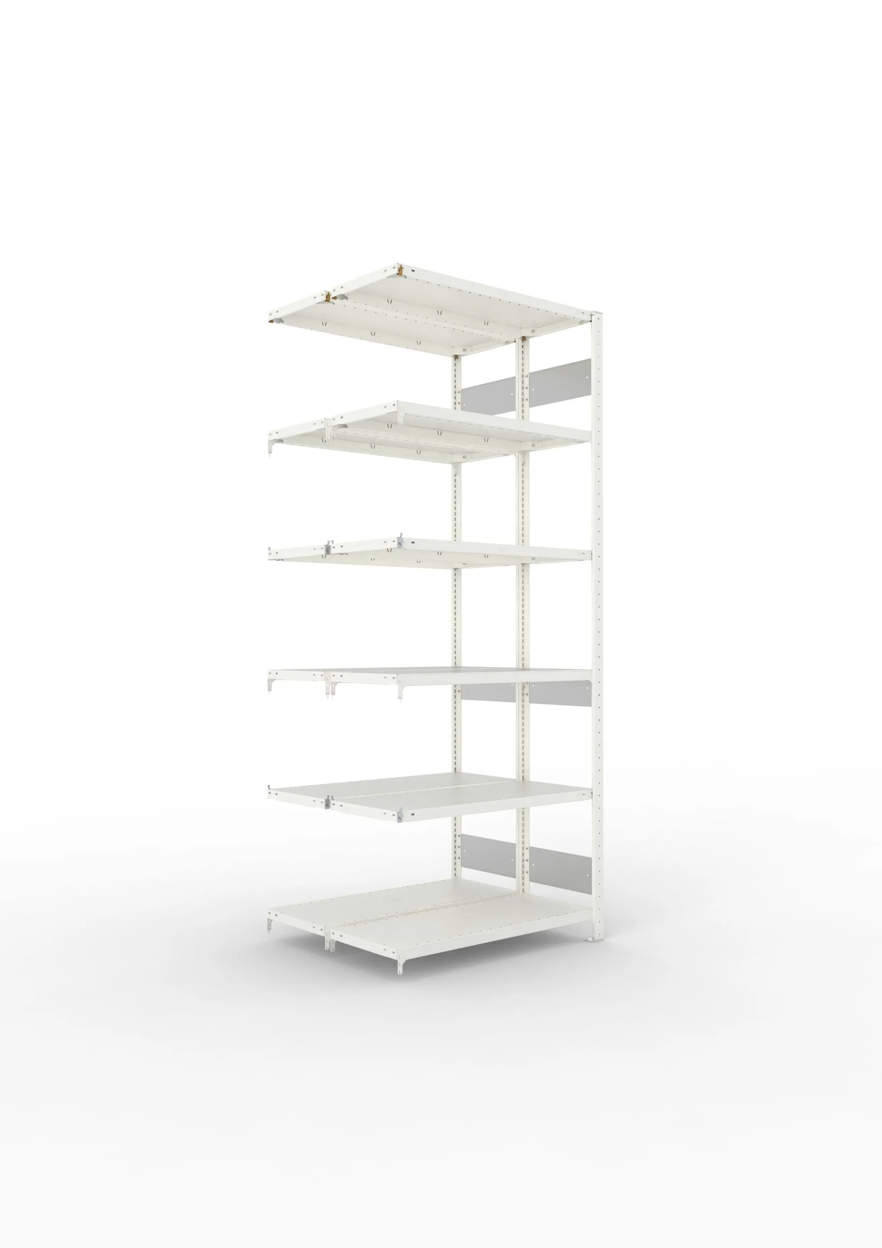 Meta Fachbodenregal Stecksystem S3 CLIP | Anbauregal | HxBxT 250x100x80cm | 6 Ebenen | Fachlast 150kg | Doppelseitige Bauart | Lichtgrau