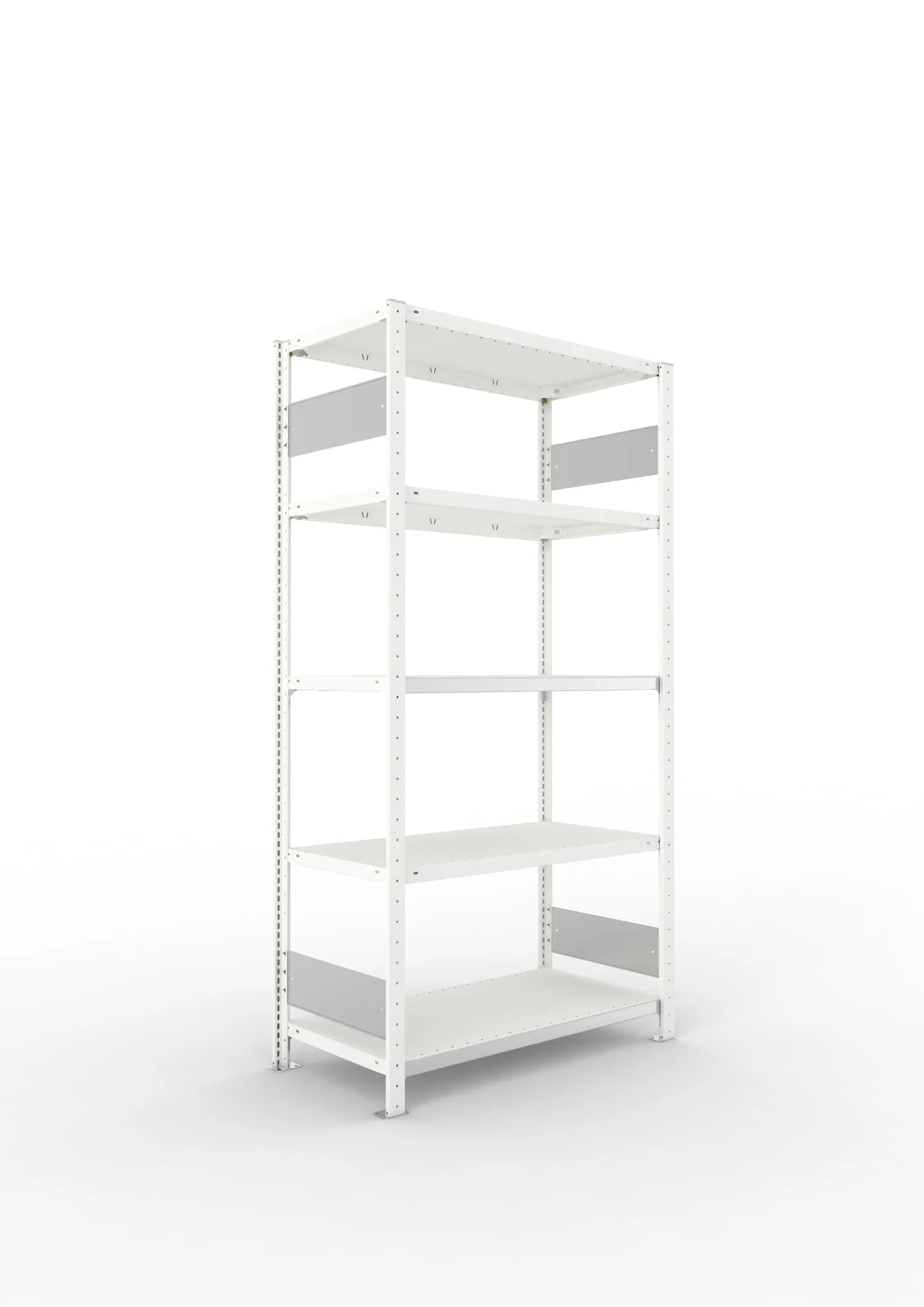 Meta Fachbodenregal Stecksystem S3 CLIP | Grundregal | HxBxT 200x100x50cm | 5 Ebenen | Fachlast 150kg | Beidseitig nutzbar | Lichtgrau