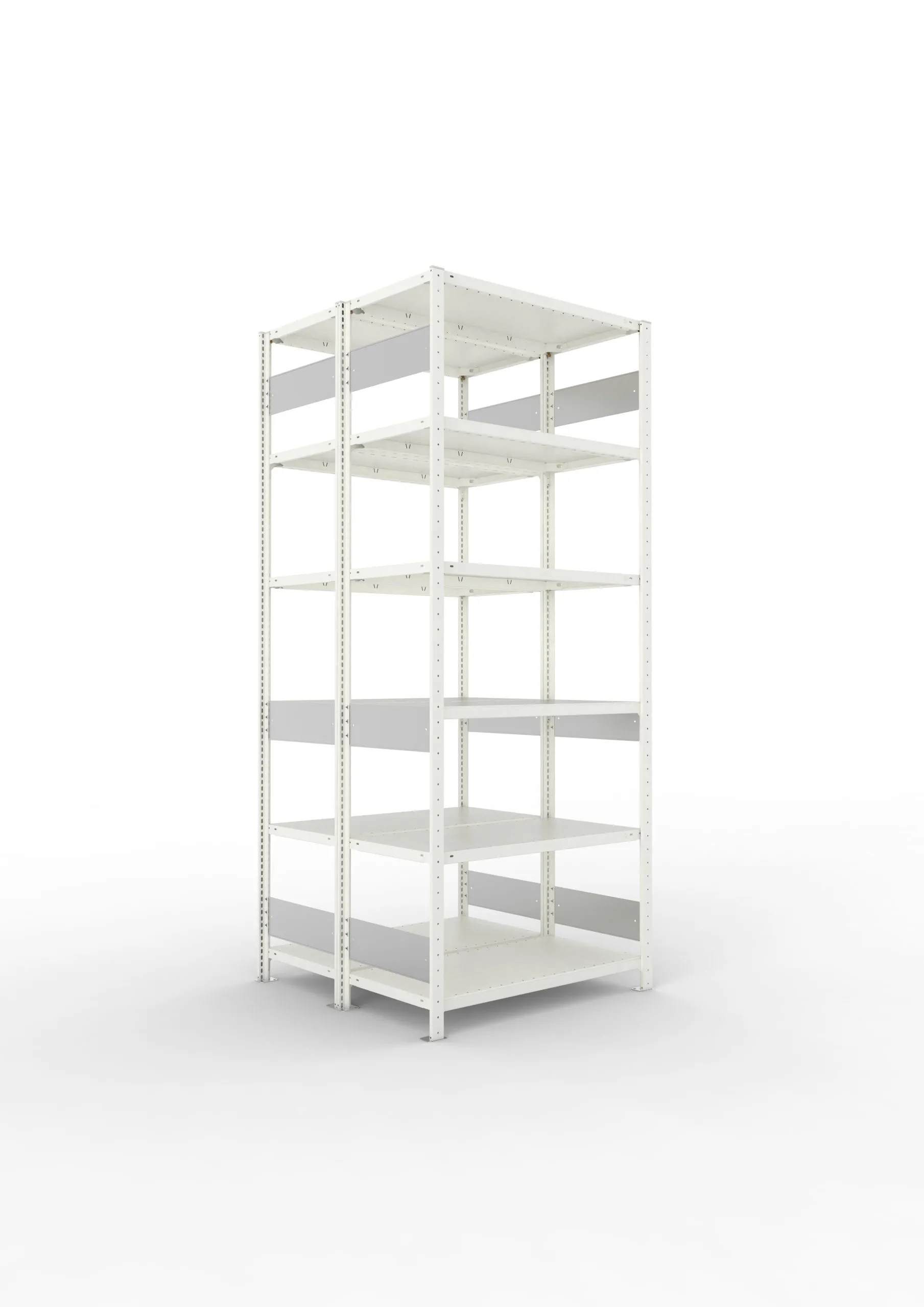 Meta Fachbodenregal Stecksystem S3 CLIP | Grundregal | HxBxT 250x100x100cm | 6 Ebenen | Fachlast 150kg | Doppelseitige Bauart | Lichtgrau